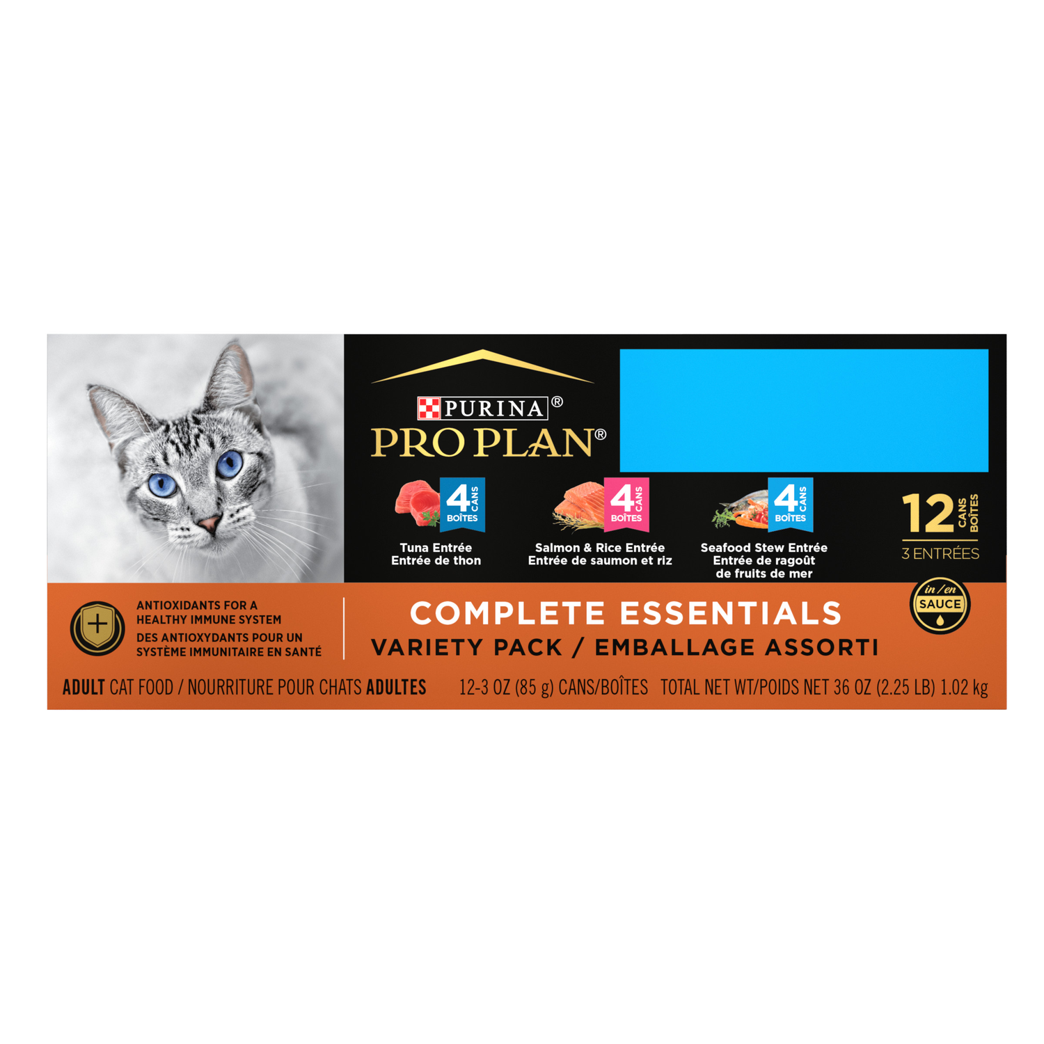 Purina Pro Plan Complete Essentials Wet Cat Food, Seafood Favorites In Sauce Variety Pack, 3-Oz - 12 Pack
