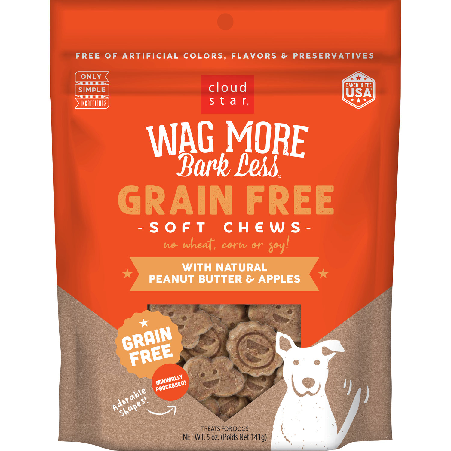 Wag More Bark Less Grain-Free Soft Chews Dog Treats, Peanut Butter & Apples , 5-Oz