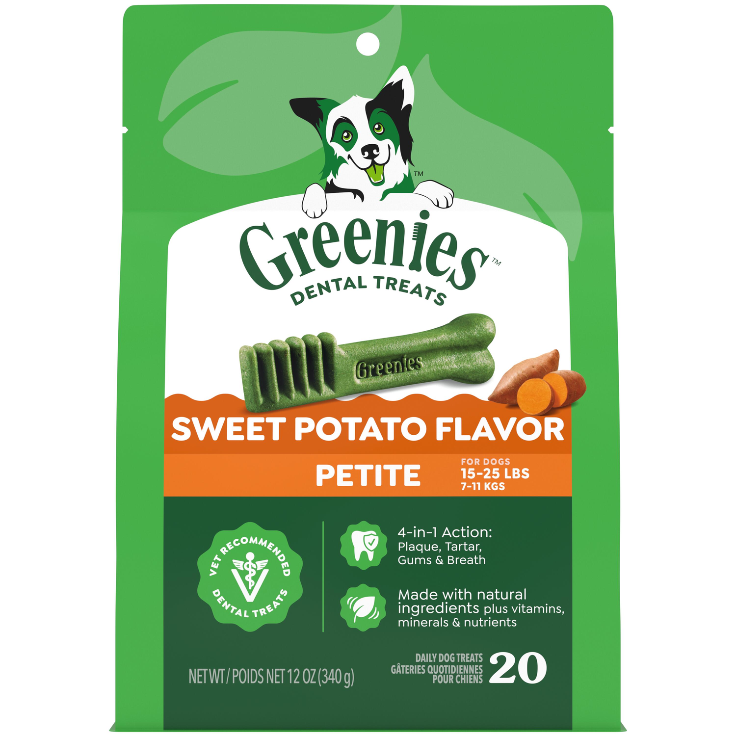 Greenies Natural Sweet Potato Flavor Dental Dog Treats, Petite Size, 12-Oz, 20-Count