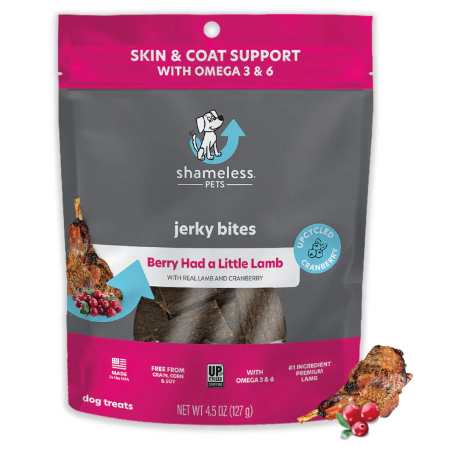 Shameless Pets Berry Had A Little Lamb Jerky Bites Dog Treats, Cranberry & Lamb, 4.5Oz