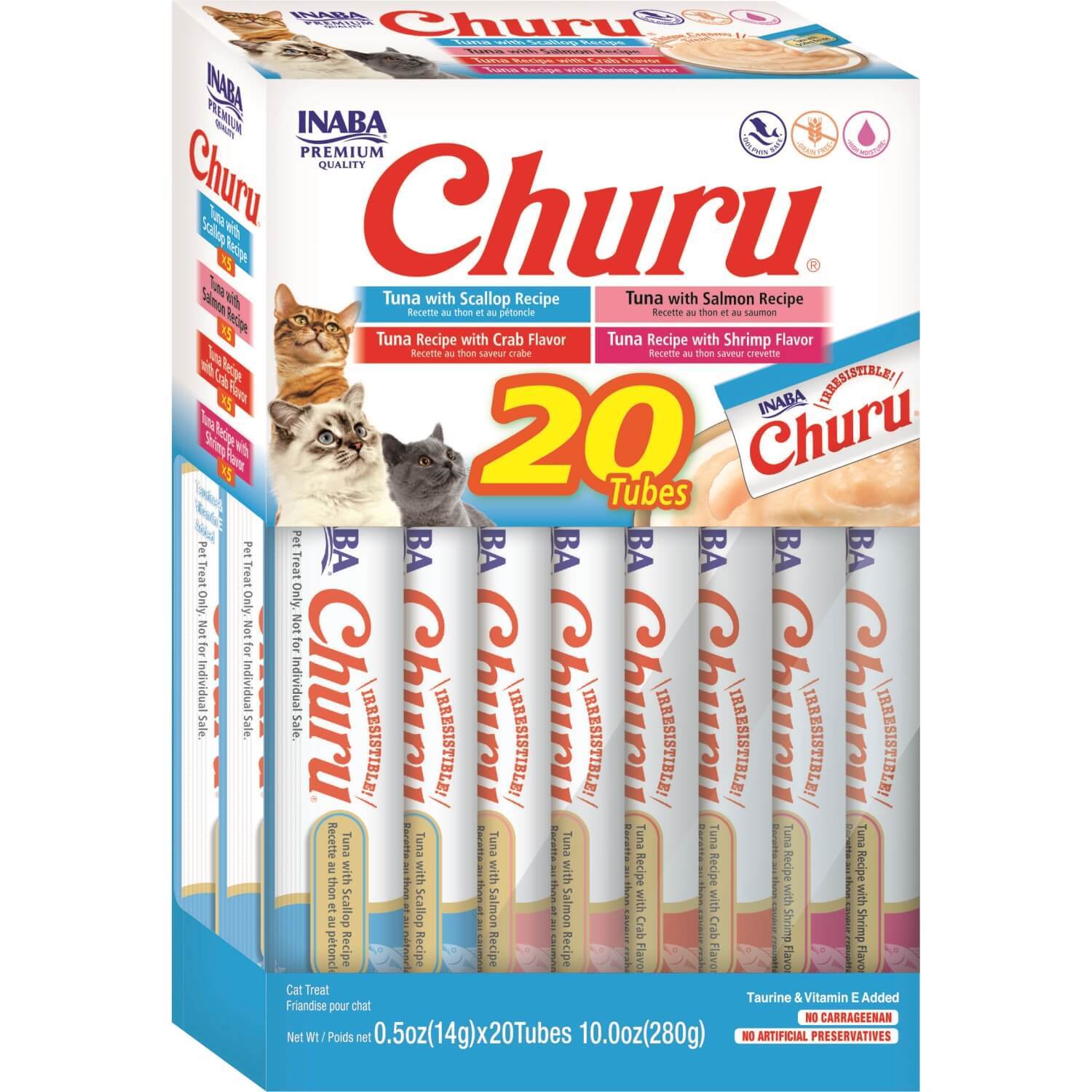 Inaba Churu Lickable Creamy Puree Cat Treats, Tuna & Seafood Variety Pack, 5Oz/Tube