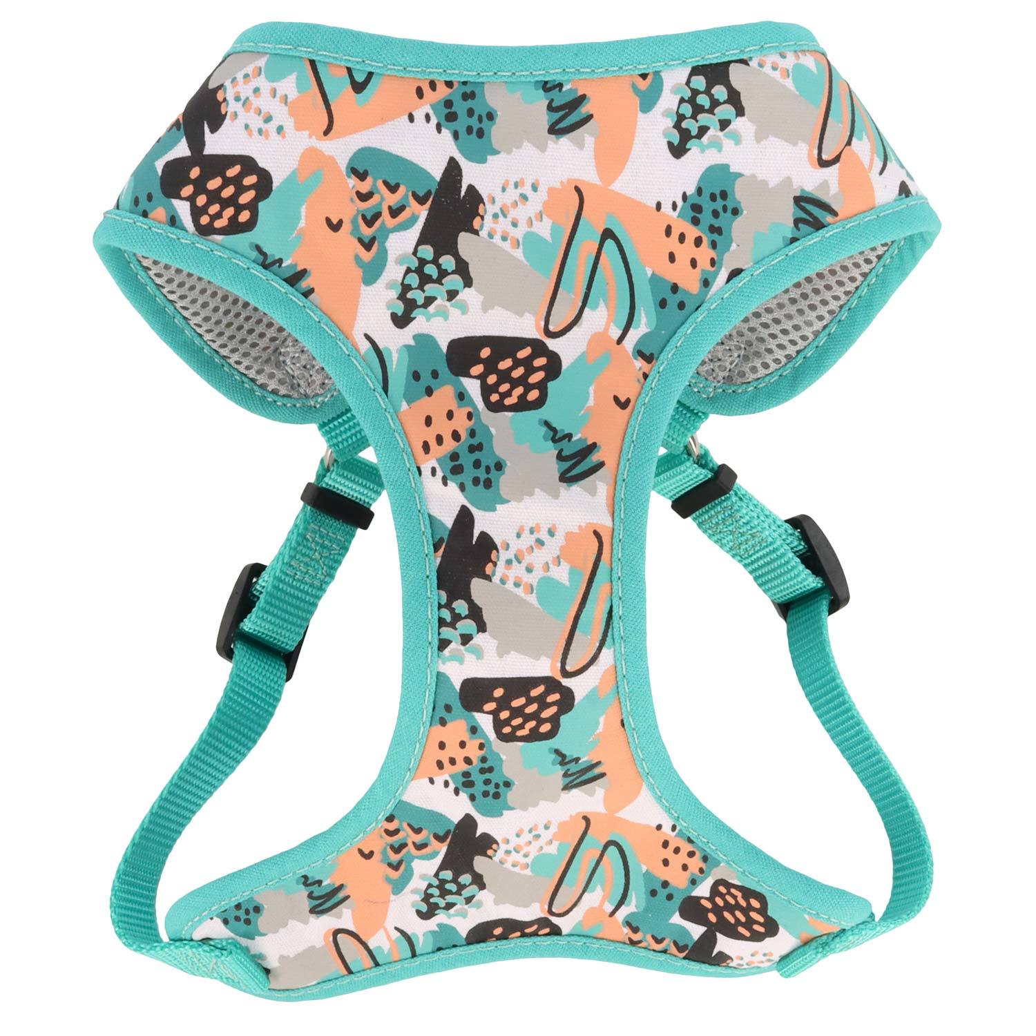 Coastal Pet Products Ribbon Designer Wrap Adjustable Dog Harness, Teal Sketched Abstract, 3/8X22-28