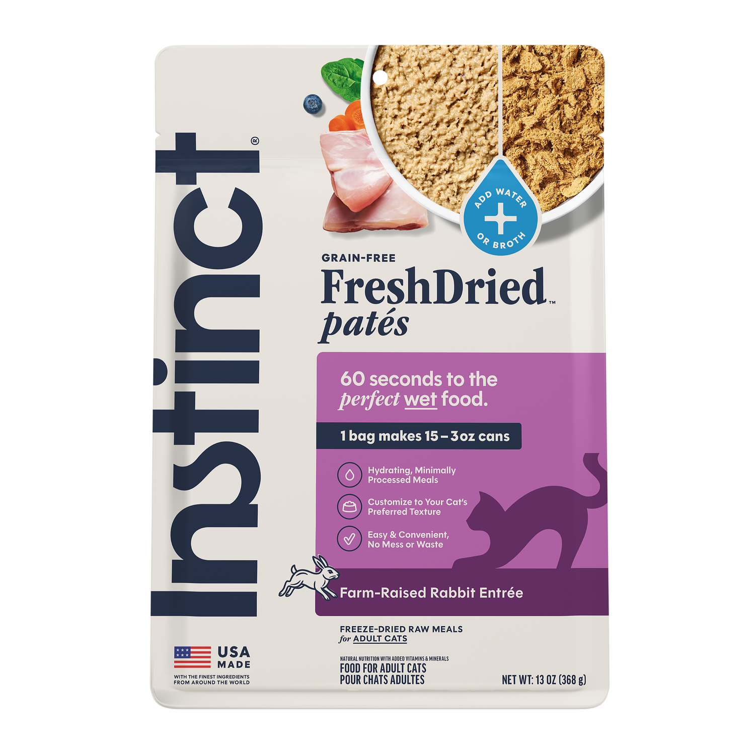 Instinct Freshdried Pates Grain-Free Freeze-Dried Raw Adult Cat Food, Farm-Raised Rabbit Entrée, 13-Oz Bag
