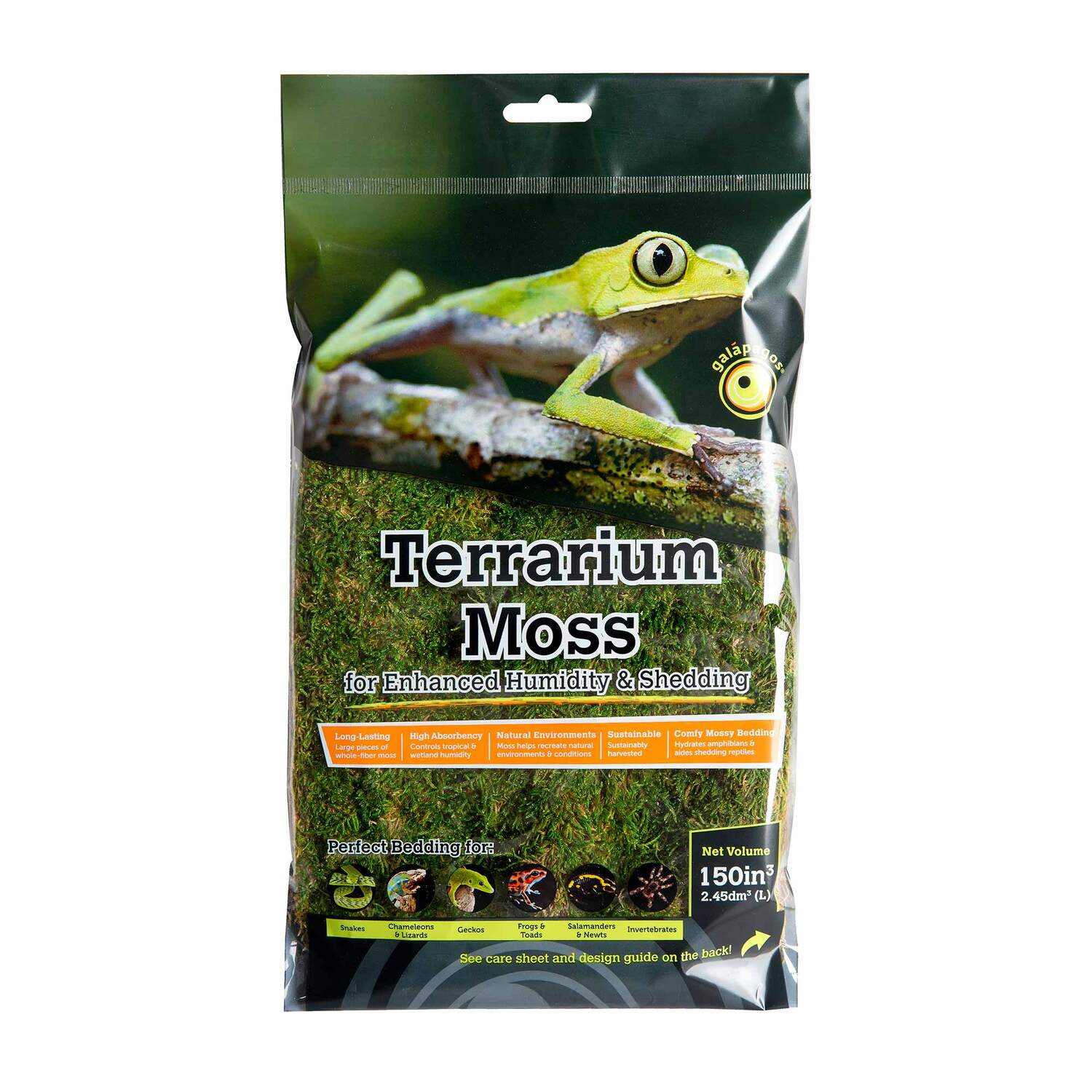 Galápagos Terrarium Moss Substrate, Sheet Moss, 150In 3 Header Bag