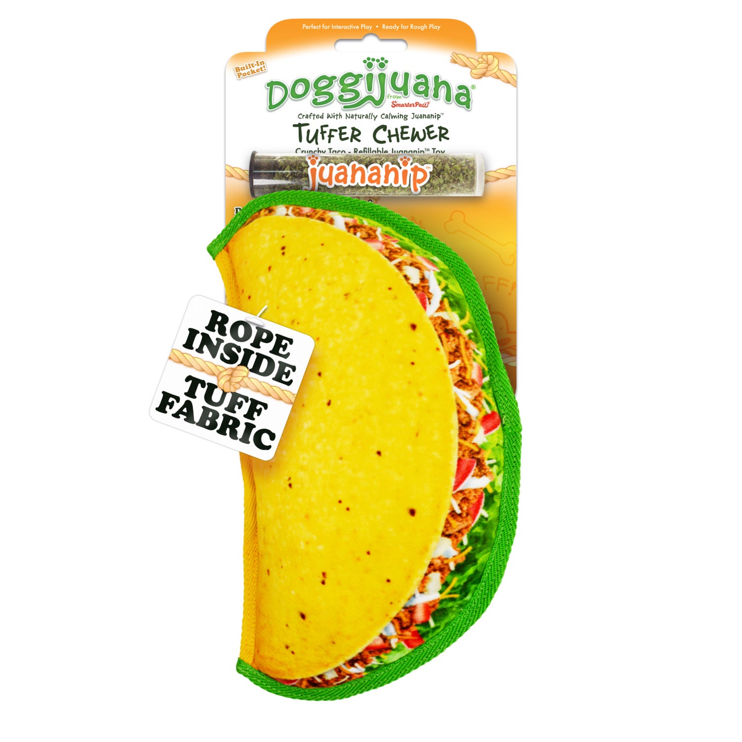 Doggijuana Tuffer Chewer Crunchy Taco Durable Dog Toy With Juananip Catnip