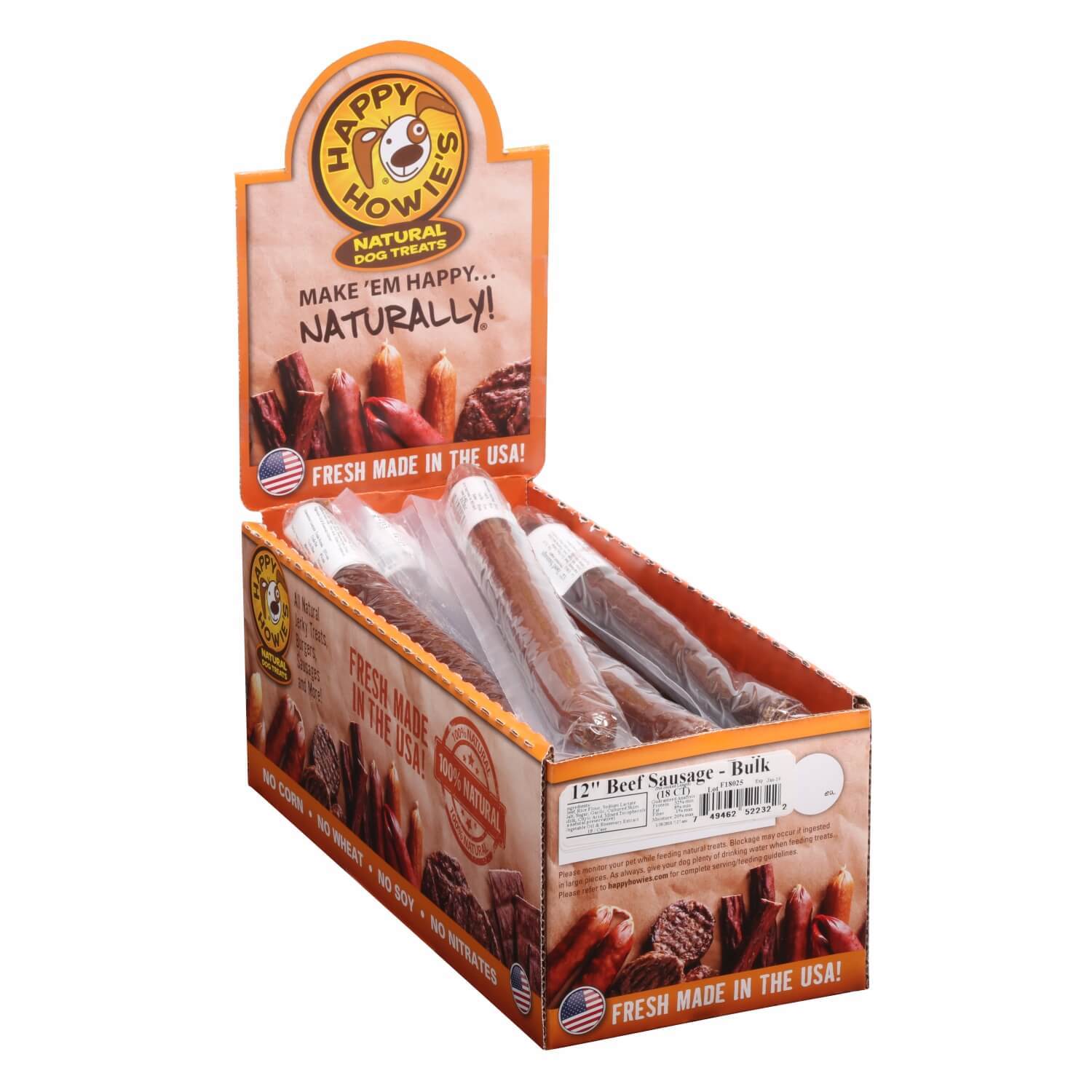 Happy Howie's Single Beef Sausage Dog Treat, 12