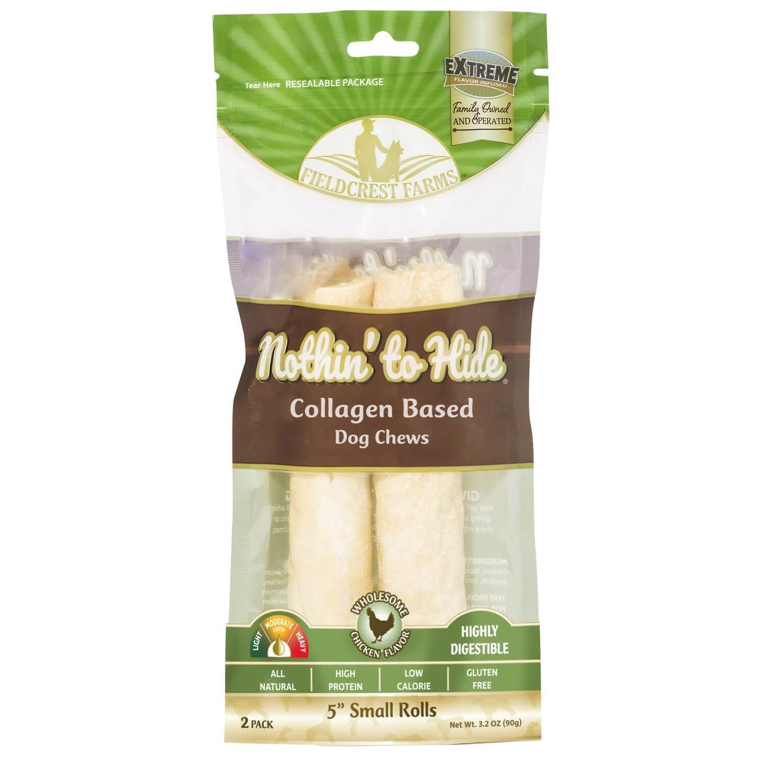 Nothin' To Hide Collagen Based Small Roll Dog Treats, 5 Chicken Flavor Chews, 2 Count