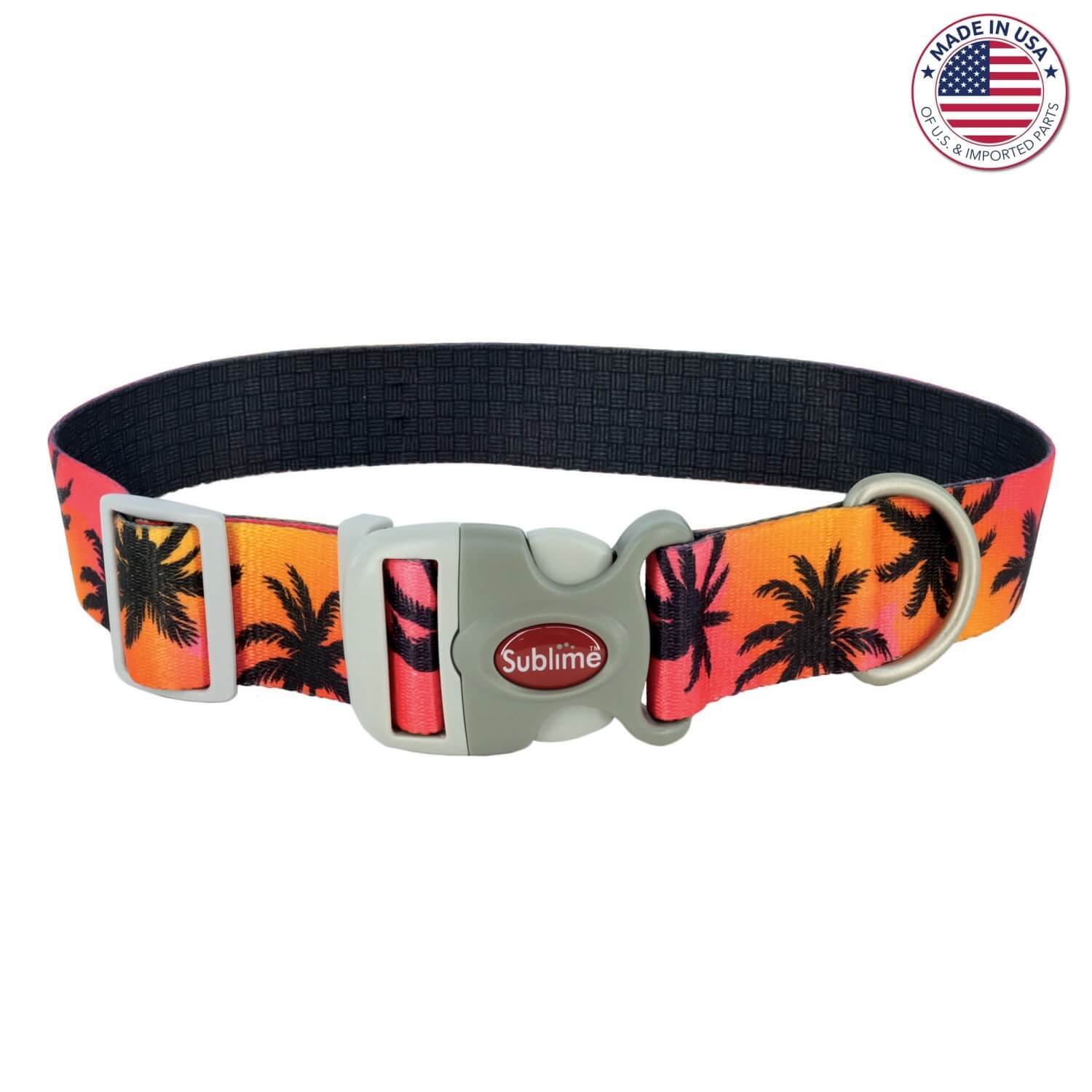 Coastal Pet Products Sublime Adjustable Dog Collar, Sunset Palms With Black Grid