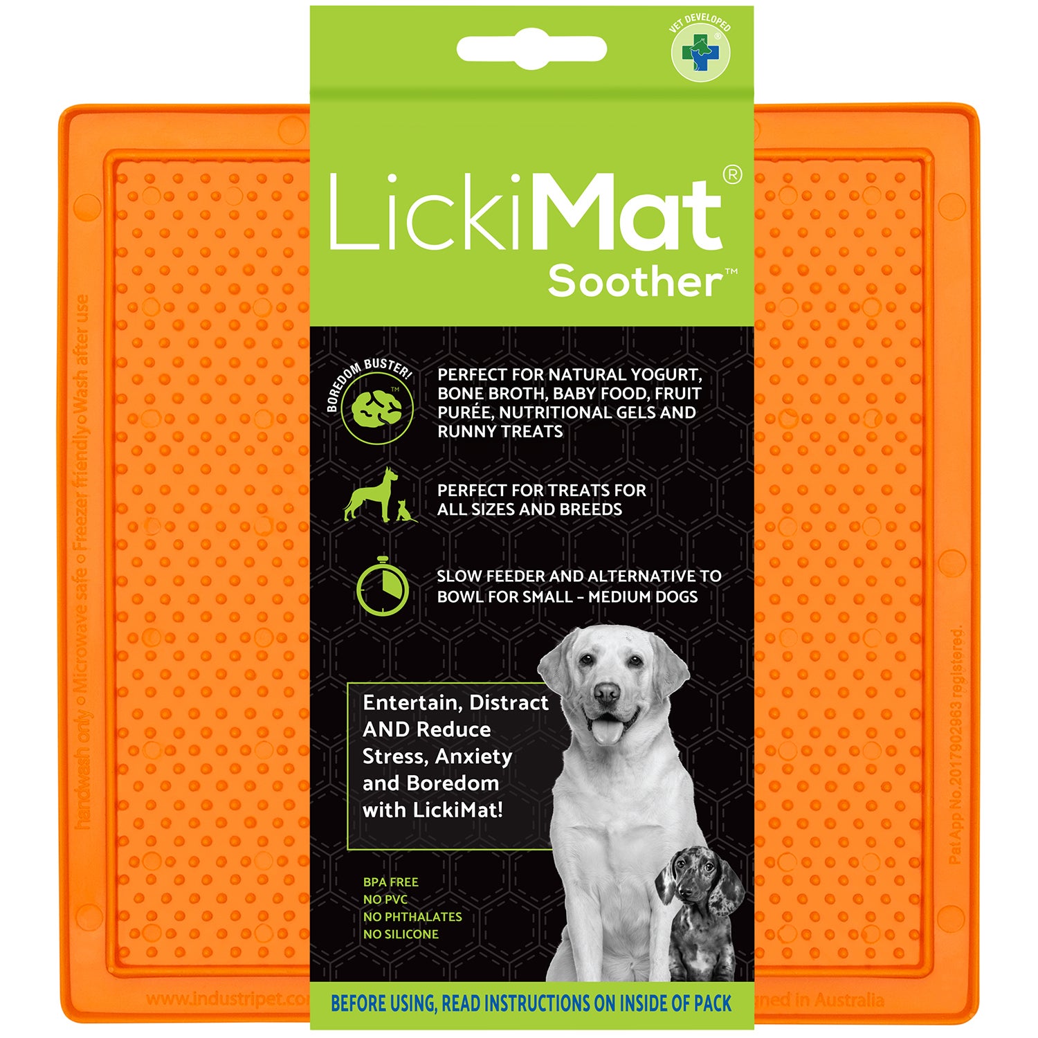 Lickimat Soother Classic Lickmat & Slow Feeder For Small To Medium Sized Dogs - Orange