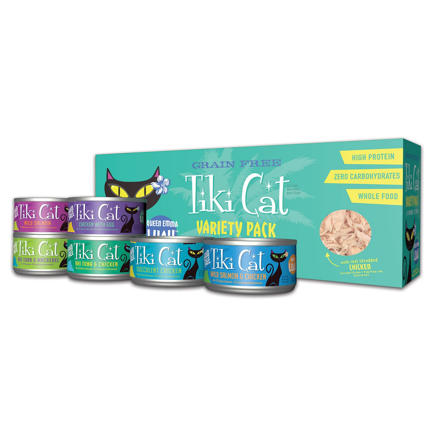 Tiki Cat Queen Emma Luau Grain Free Wet Cat Food Variety Pack, 12 2.8Oz Cans