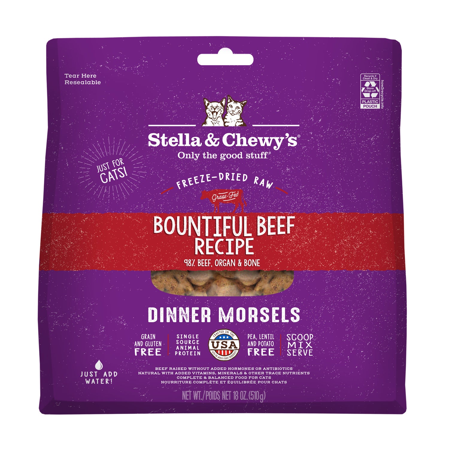 Stella & Chewy's Cat Freeze Dried Dinner Morsels Freeze-Dried Cat Food, Bountiful Beef Recipe, 18-Oz