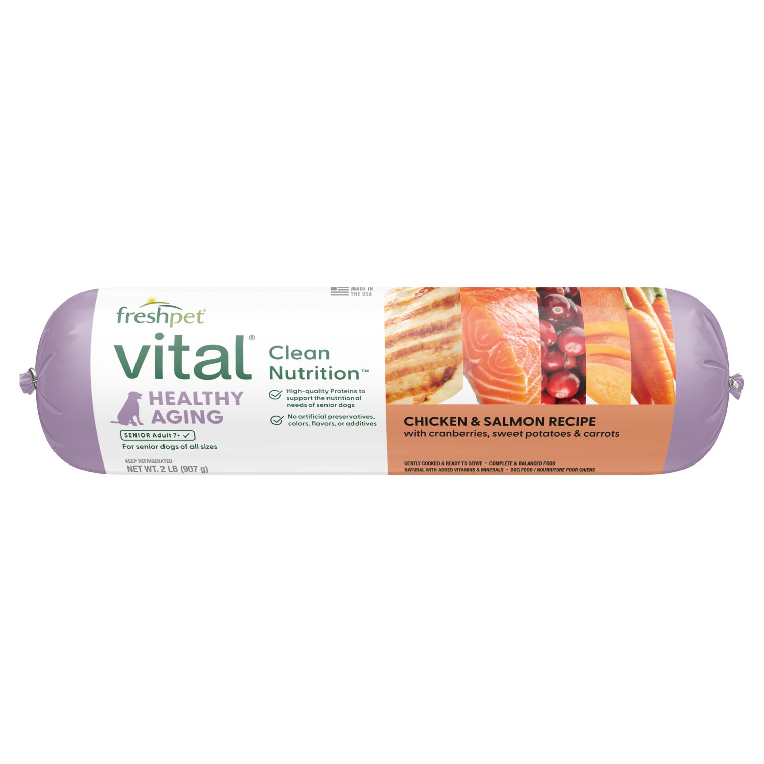 Freshpet Vital Clean Nutrition Healthy Aging Fresh Senior Dog Food, Chicken & Salmon Recipe 2-Lb Roll