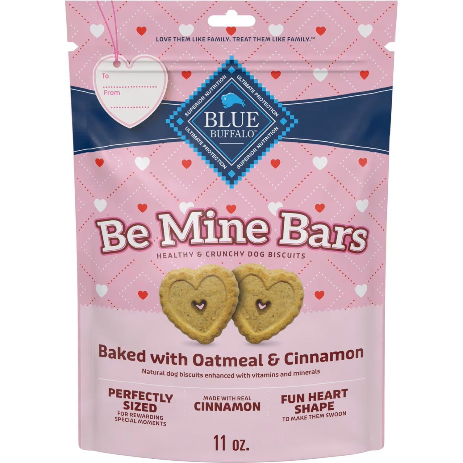 Blue Buffalo Be Mine Bars Heart-Shaped Healthy & Crunchy Dog Biscuits, Natural Valentine’S Dog Treats, Baked With Oatmeal & Cinnamon, 11-Oz Bag