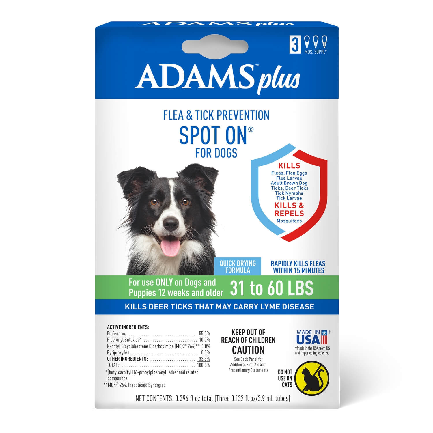 Adams Plus Flea & Tick Prevention Spot On For Dogs, Large Dogs 31-60 Lbs