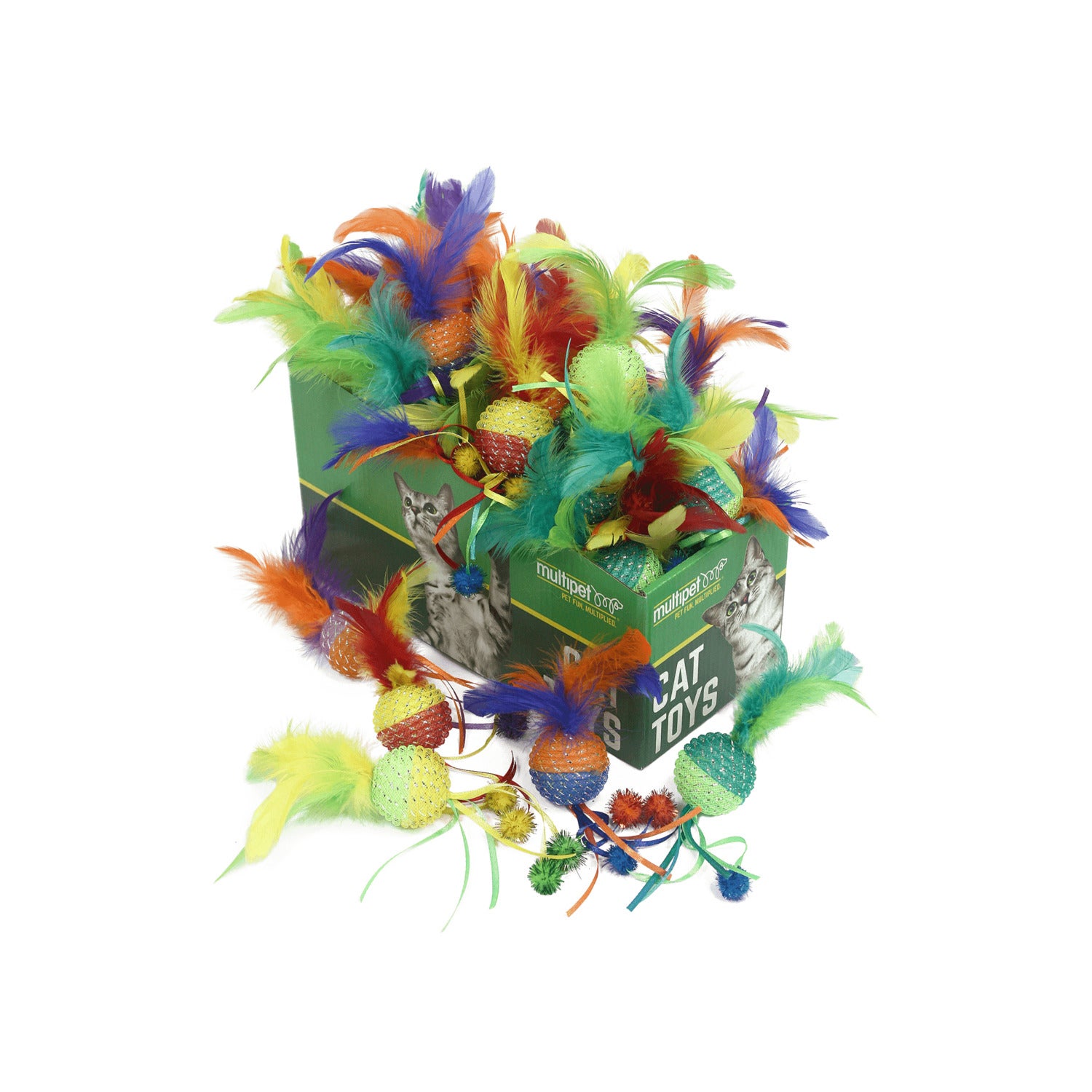 Multipet Mesh Ball With Feathers Cat Toy, Assorted Colors, 1-Each
