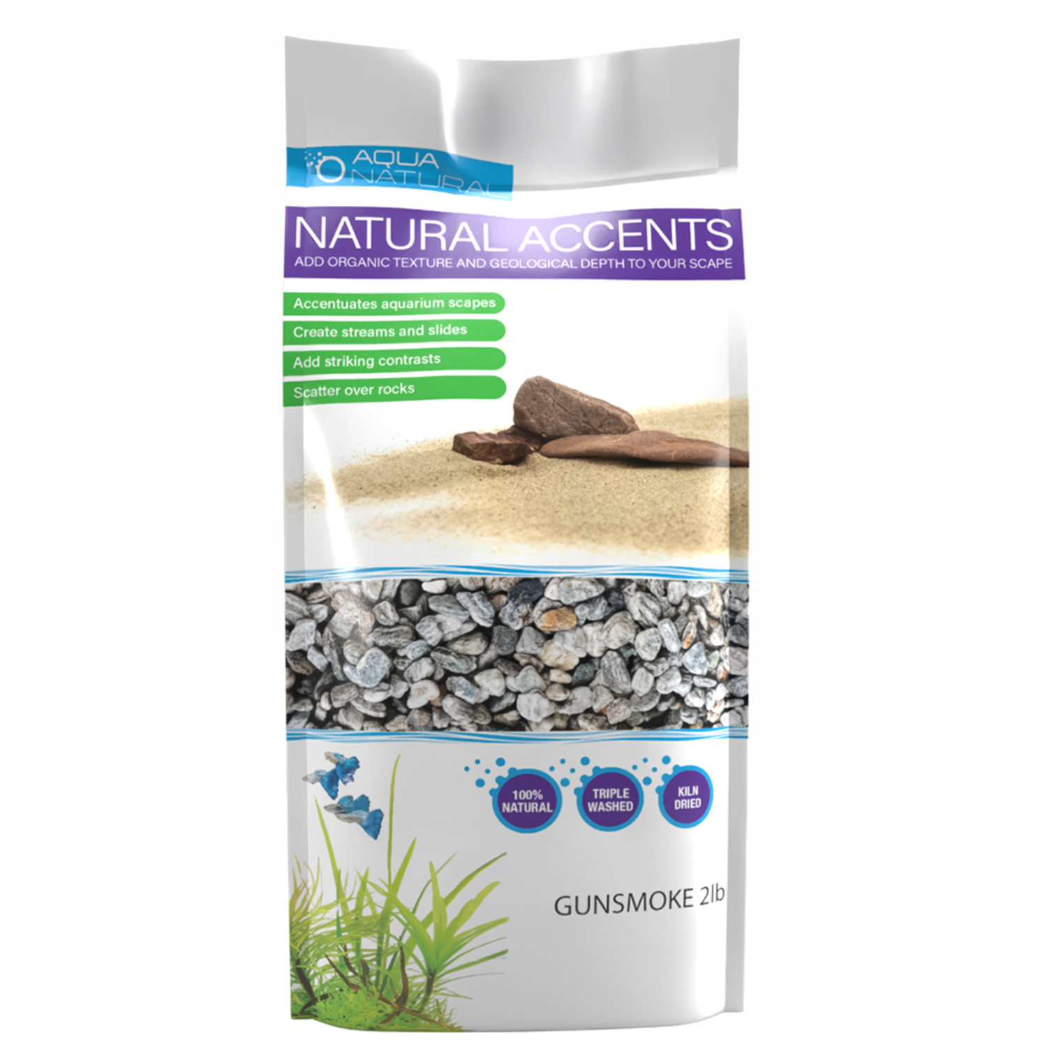 Aqua Natural Iwagumi Gunsmoke Accent Pebbles Fish Aquarium Substrate, 2-Lb Bag