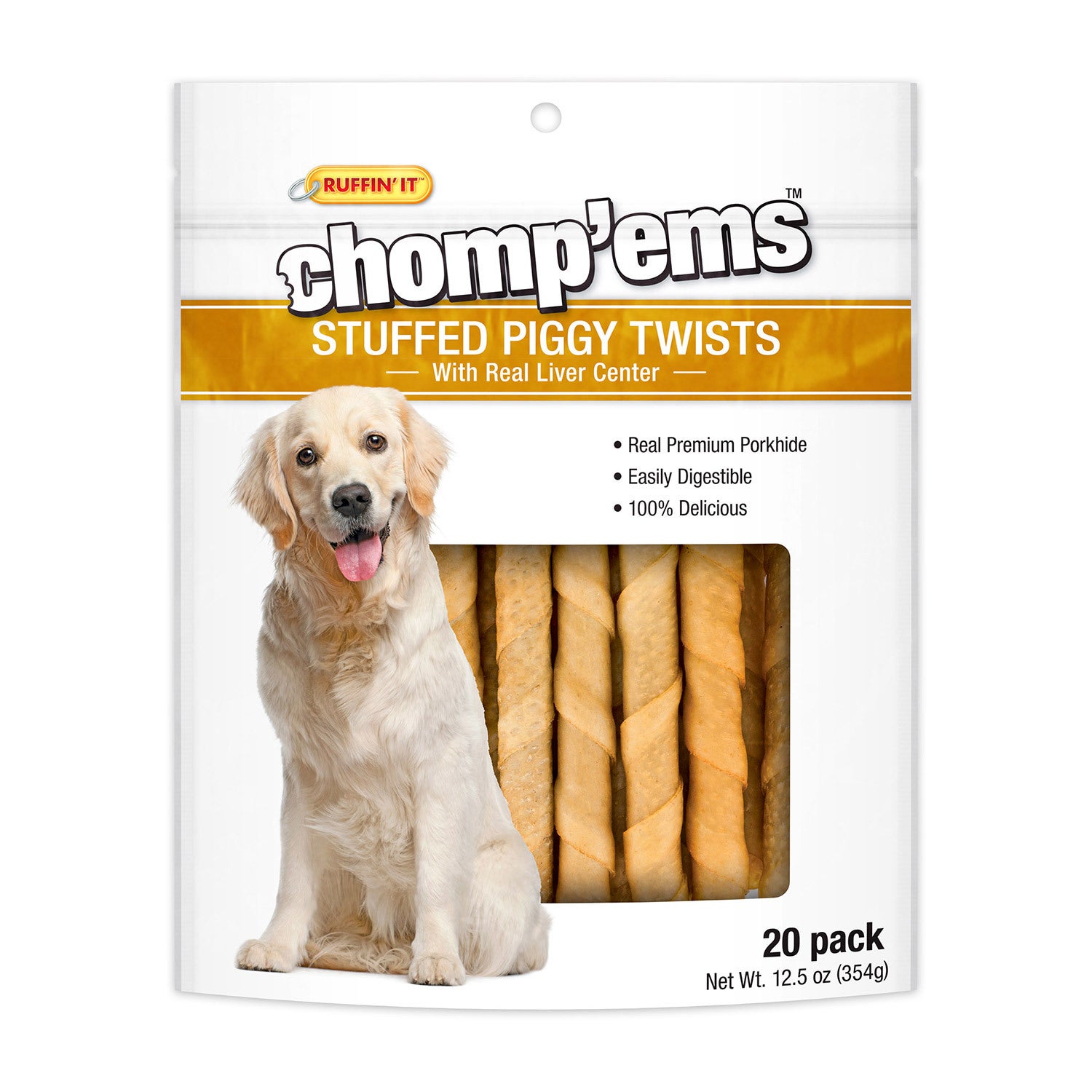 Ruffin' It Chomp'ems Stuffed Piggy Twists Dog Treat