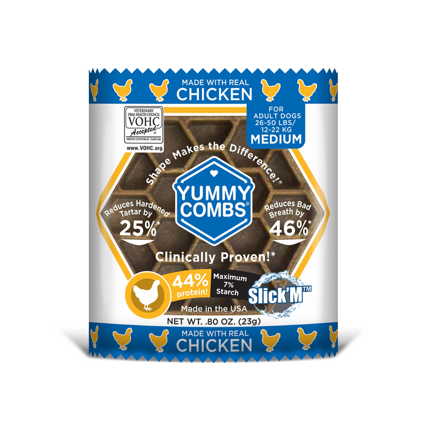 Yummy Combs Adult Medium Dog Dental Treats, Chicken, 1 Pack