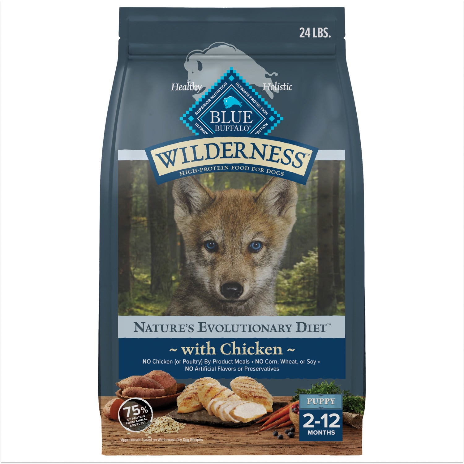 Blue Buffalo Wilderness Chicken Recipe High-Protein Puppy Dry Dog Food, 24Lb