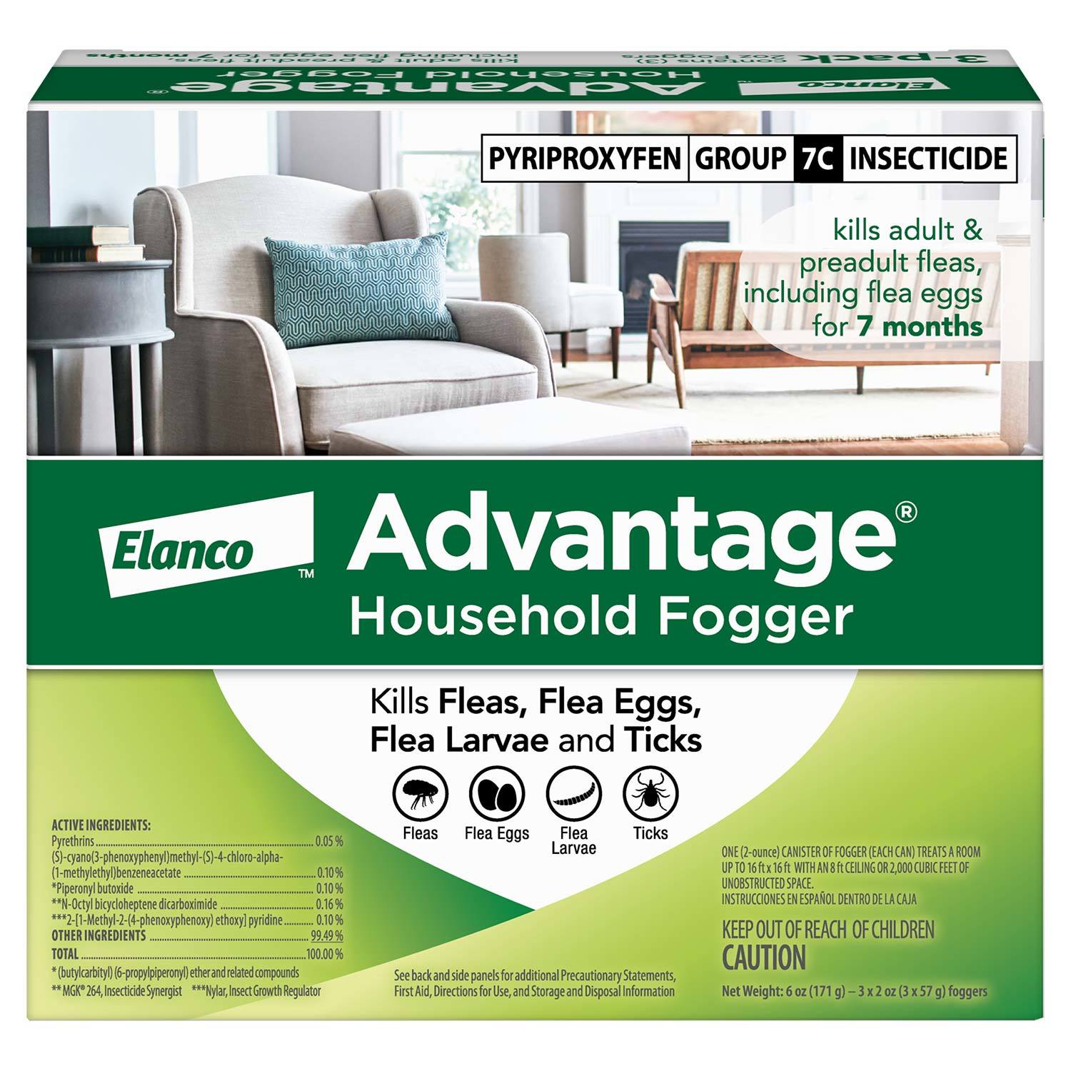 Advantage Household Fogger Kills Fleas & Ticks Flea Fogger For Home 2 Oz. Canisters (Pack Of 3)