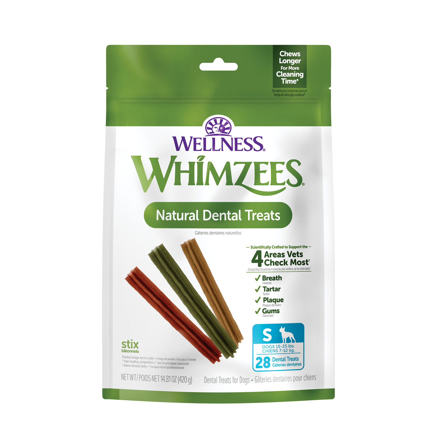 Whimzees Stix Natural Grain-Free Dental Treats For Dogs, Small, 28-Ct