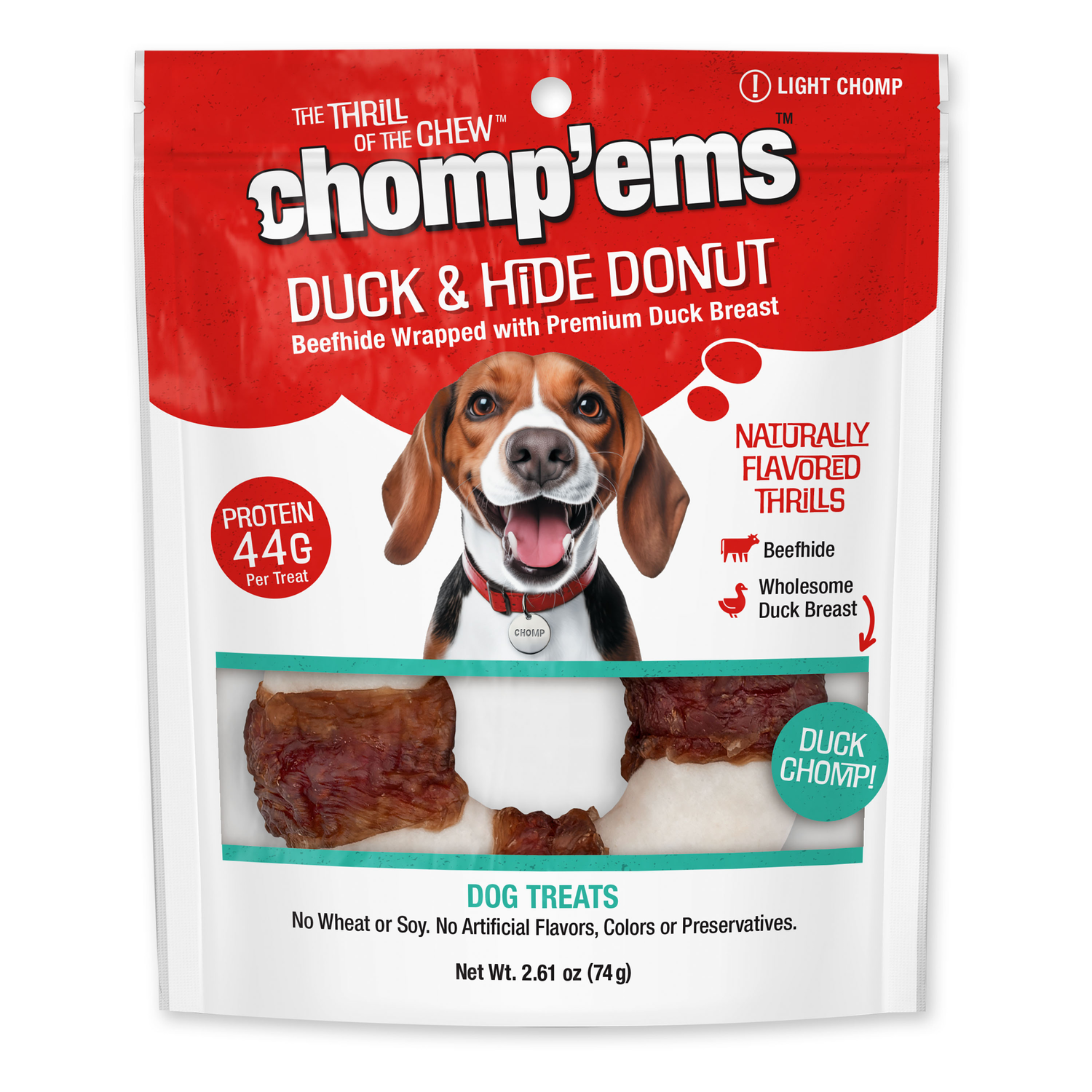 Chomp'ems Beefhide Donut With Duck Dog Treats, 6'' - 1 Count