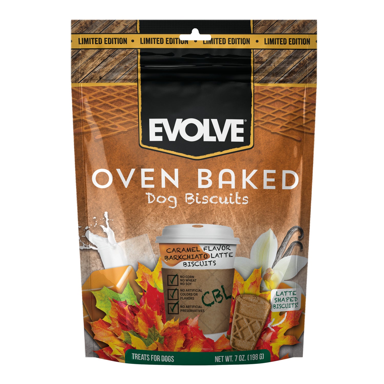 Evolve Caramel Barkchiato Latte Flavor Oven Baked Biscuits Dog Treats, 7-Oz