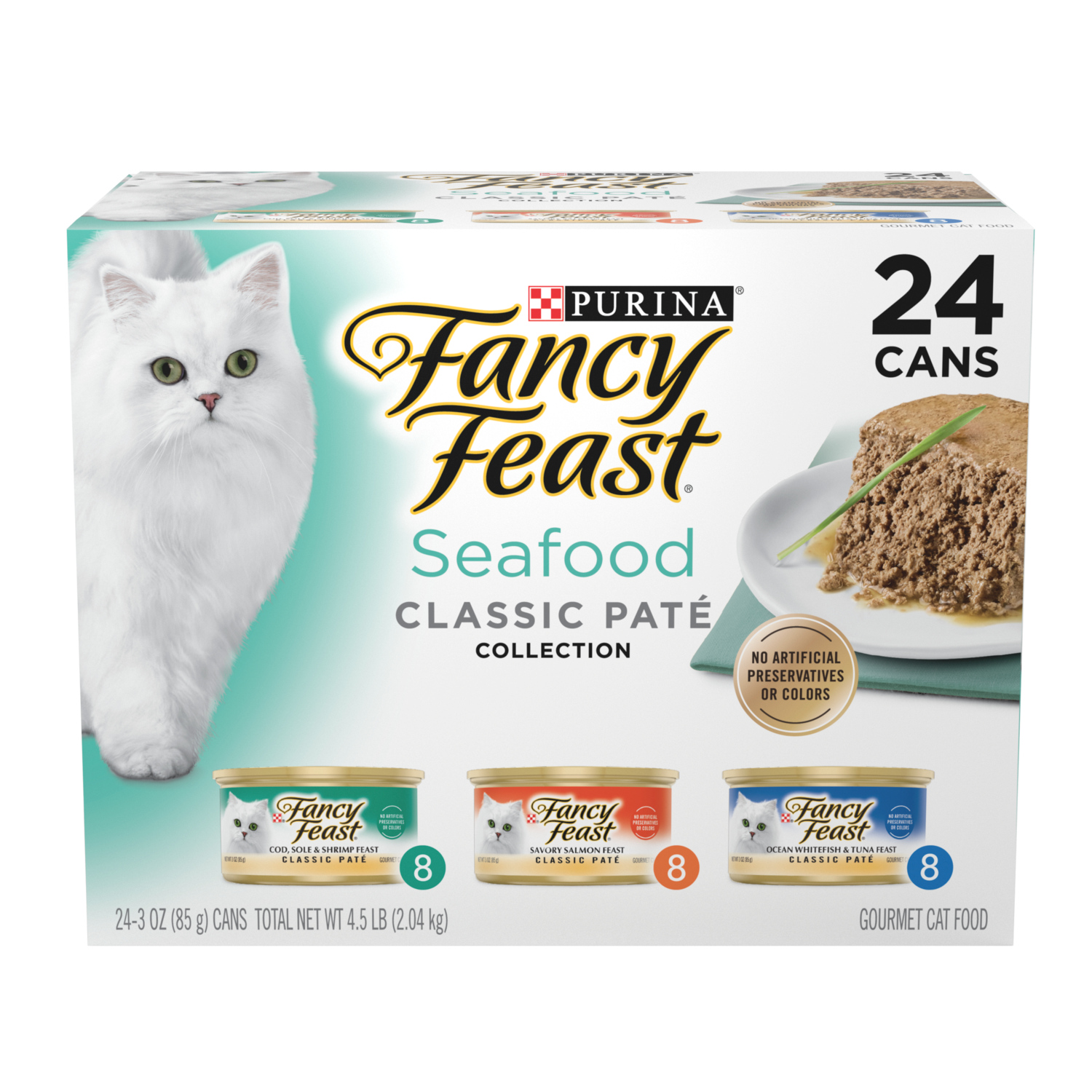 Fancy Feast Seafood Classic Pate Collection Grain Free Wet Cat Food Variety Pack - (24) 3-Oz Cans