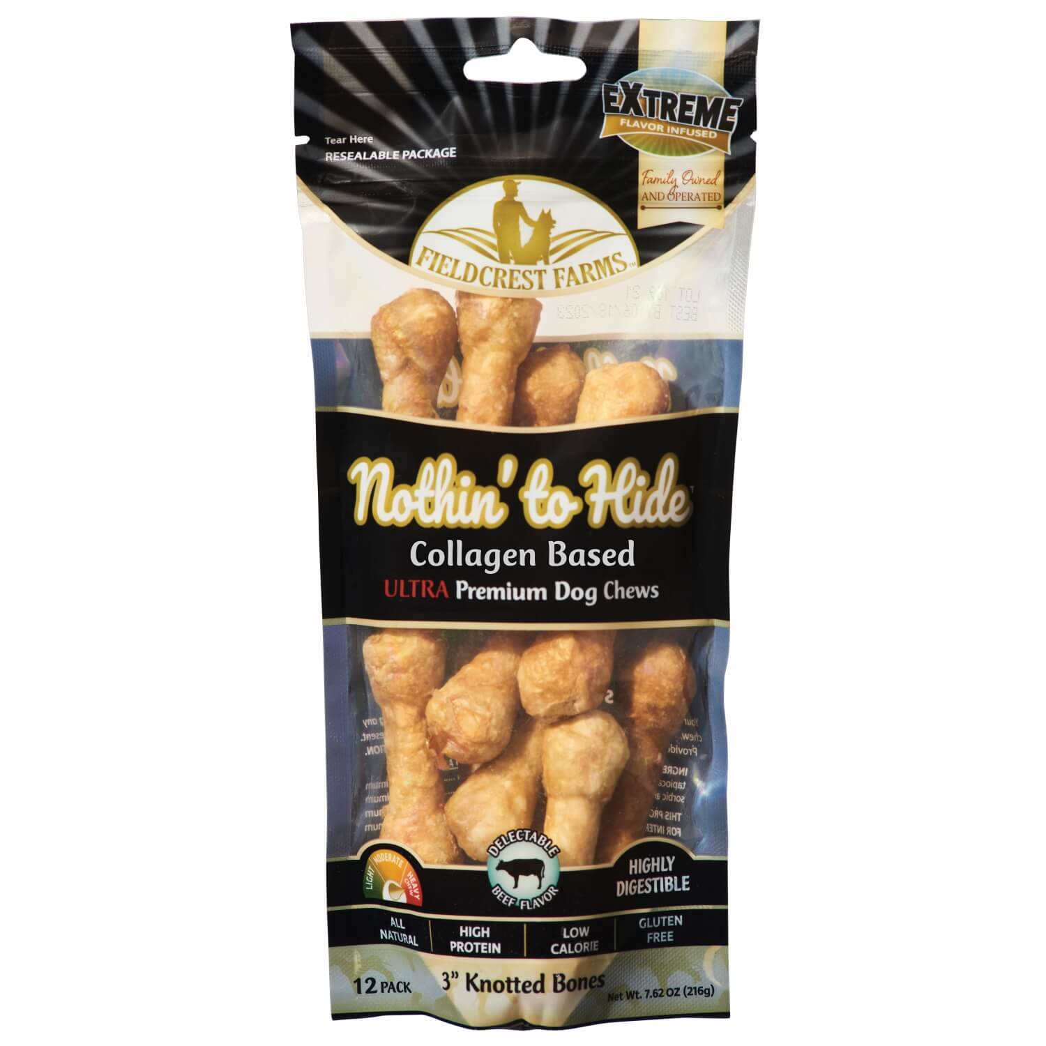 Nothin' To Hide Collagen Based Ultra Knotted Bone Dog Treats, 3 Beef Flavor Chews, 12 Count