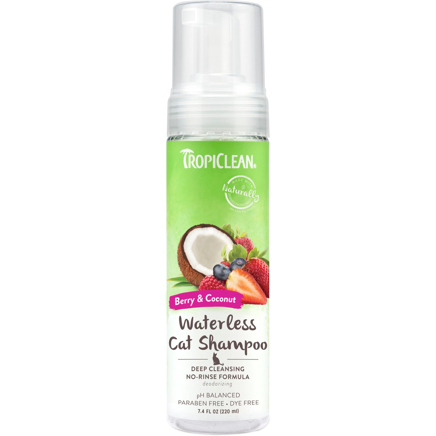 Tropiclean Deep Cleansing Waterless Cat Shampoo, Berry & Coconut Scent, 7.4Oz