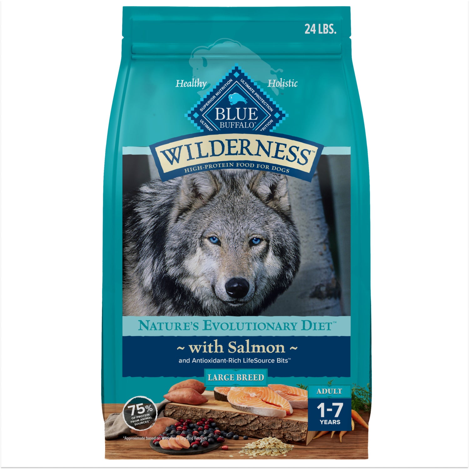 Blue Buffalo Wilderness High Protein Large Breed Adult Dry Dog Food With Wholesome Grains, Salmon, 24-Lb