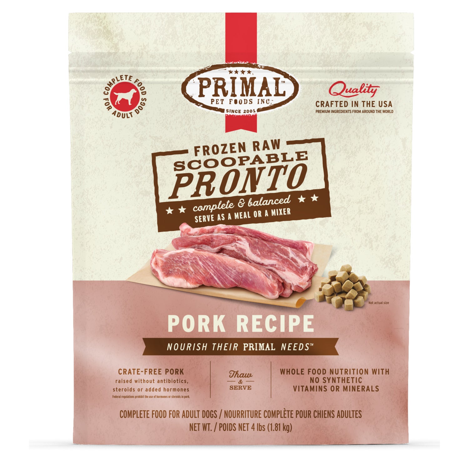Primal Pronto Scoopable Raw Frozen Dog Food, Pork Recipe - 4Lb