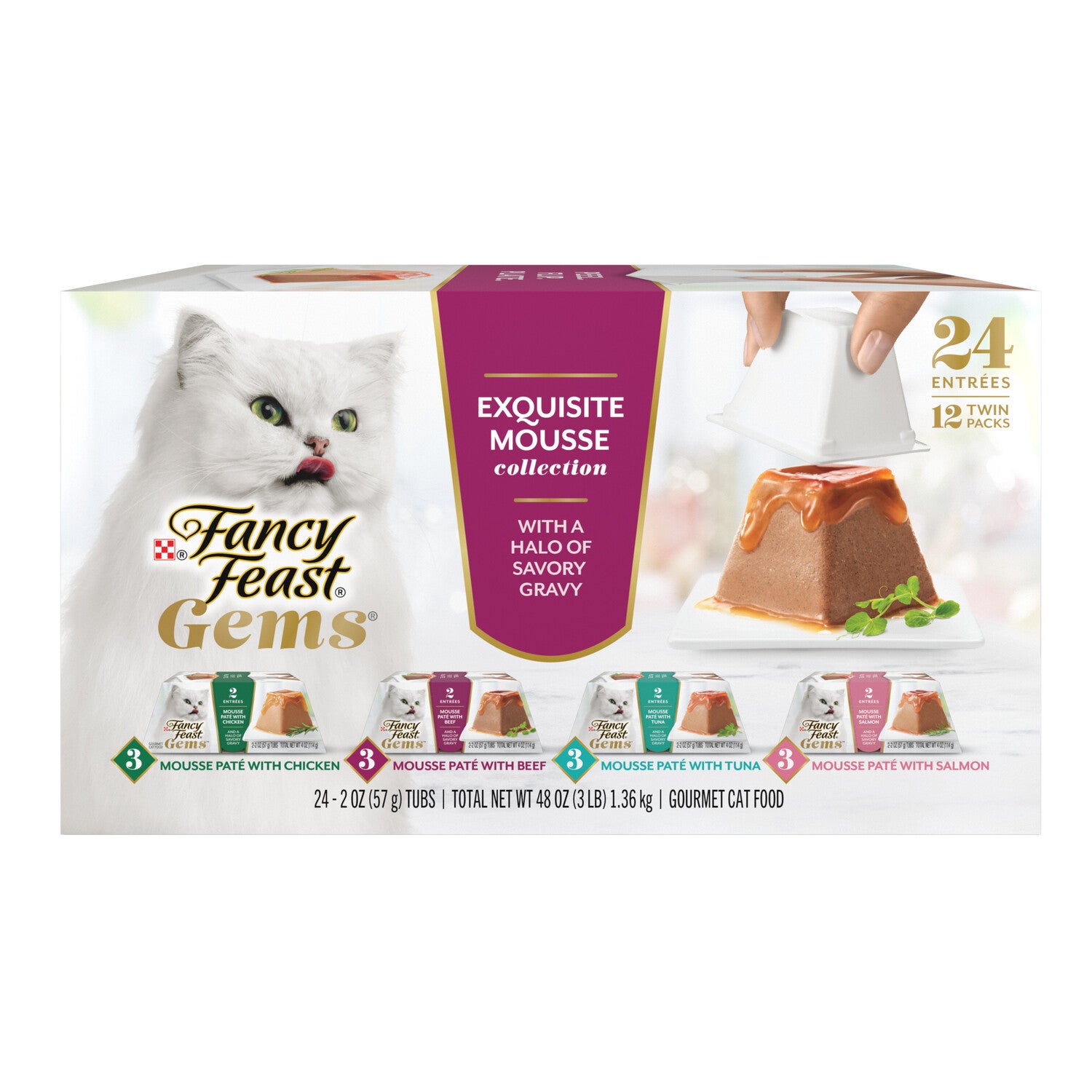 Fancy Feast Gems Pate Cat Food Mousse And A Halo Of Savory Gravy Wet Cat Food Variety Pack - (12) 4 Oz. Boxes