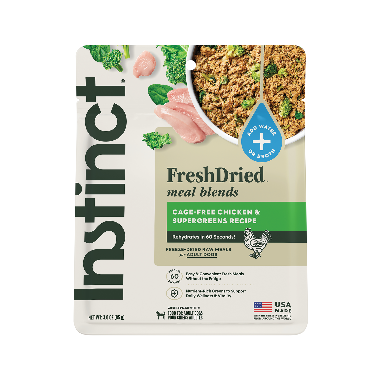 Instinct Freshdried Meal Blends Freeze-Dried Raw Dog Food, Chicken & Supergreens Blend, 3-Oz Bag