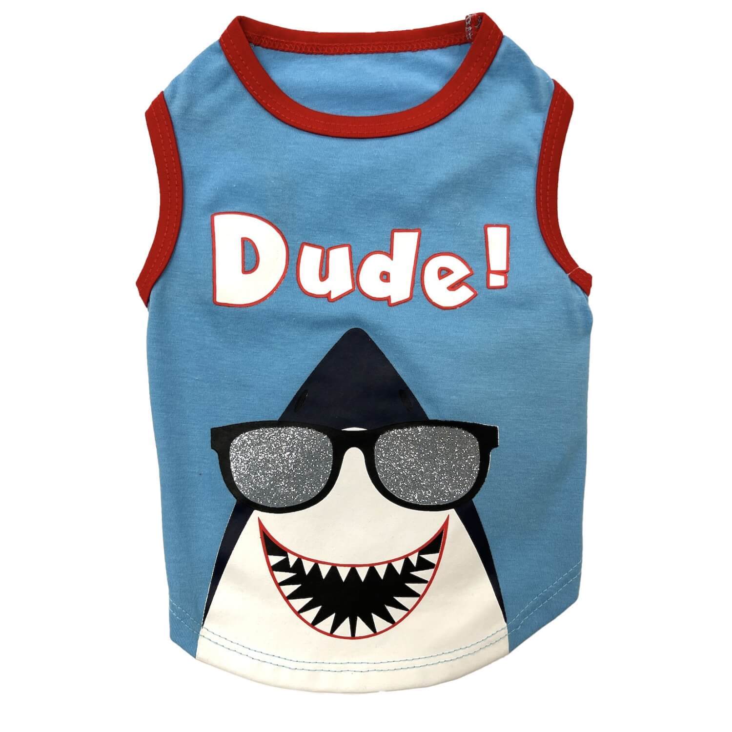 Petrageous Shark Dude Dog Muscle Tee, Blue