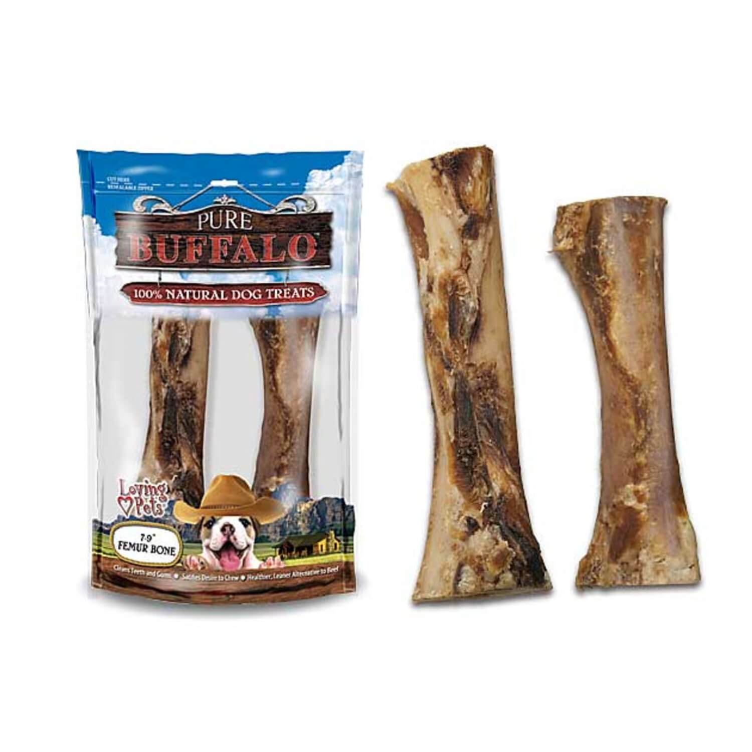 Loving Pets Pure Buffalo Femur Bone 100% Natural Dog Treats, 4-6 In