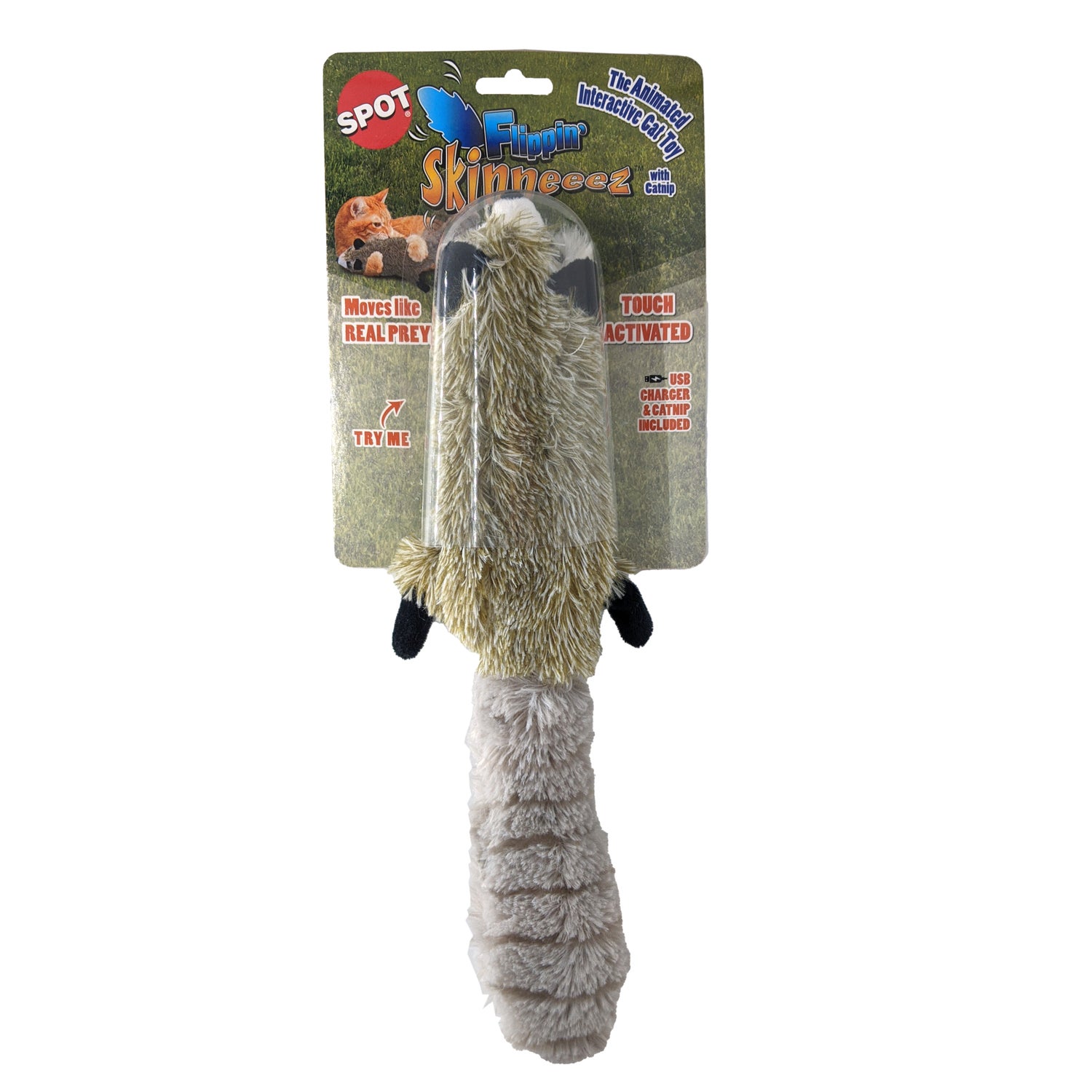 Spot Flippin' Skinneeez Raccoon Interactive Catnip Cat Toy, 15