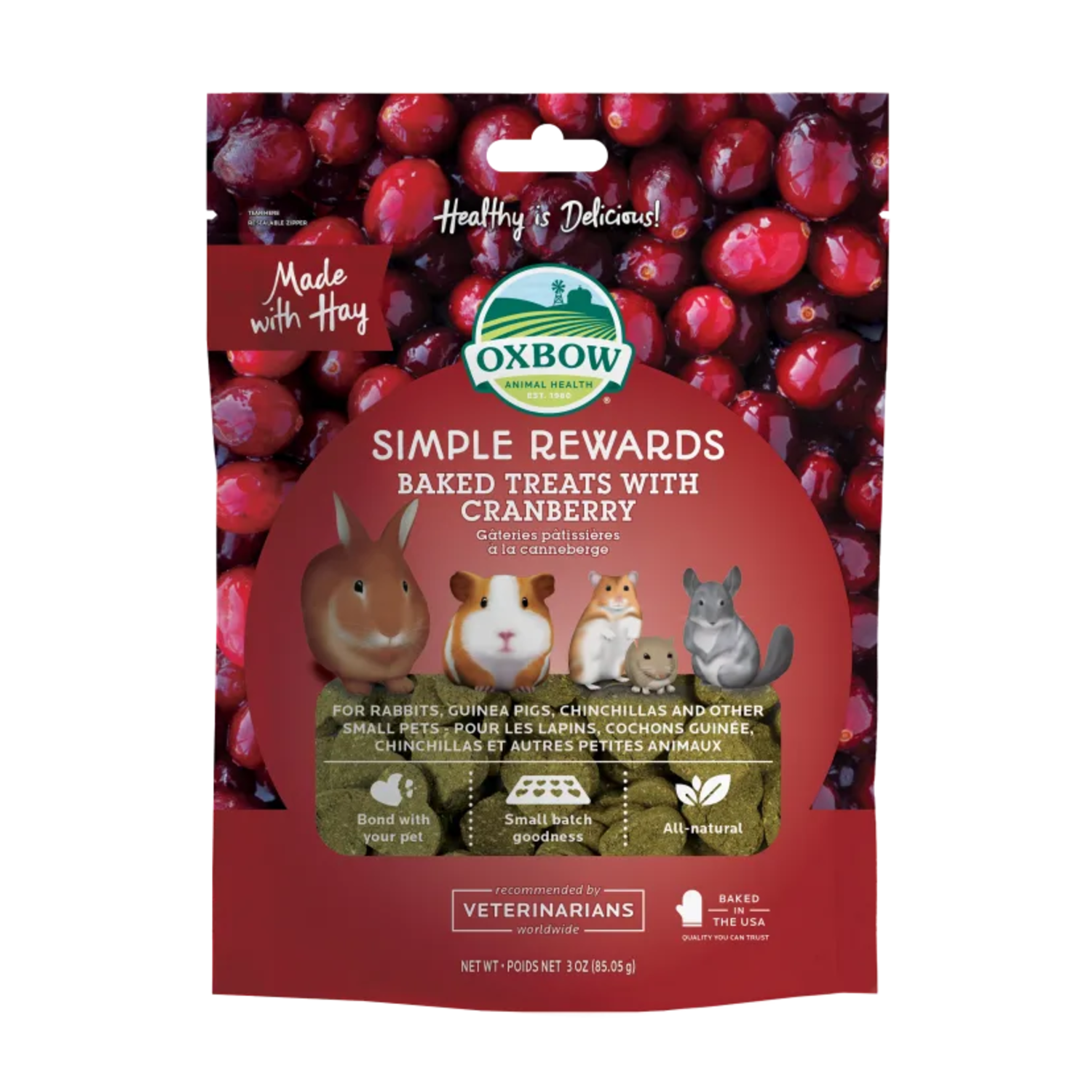 Oxbow Simple Rewards Baked With Cranberry Small Animal Treats, 3-Oz
