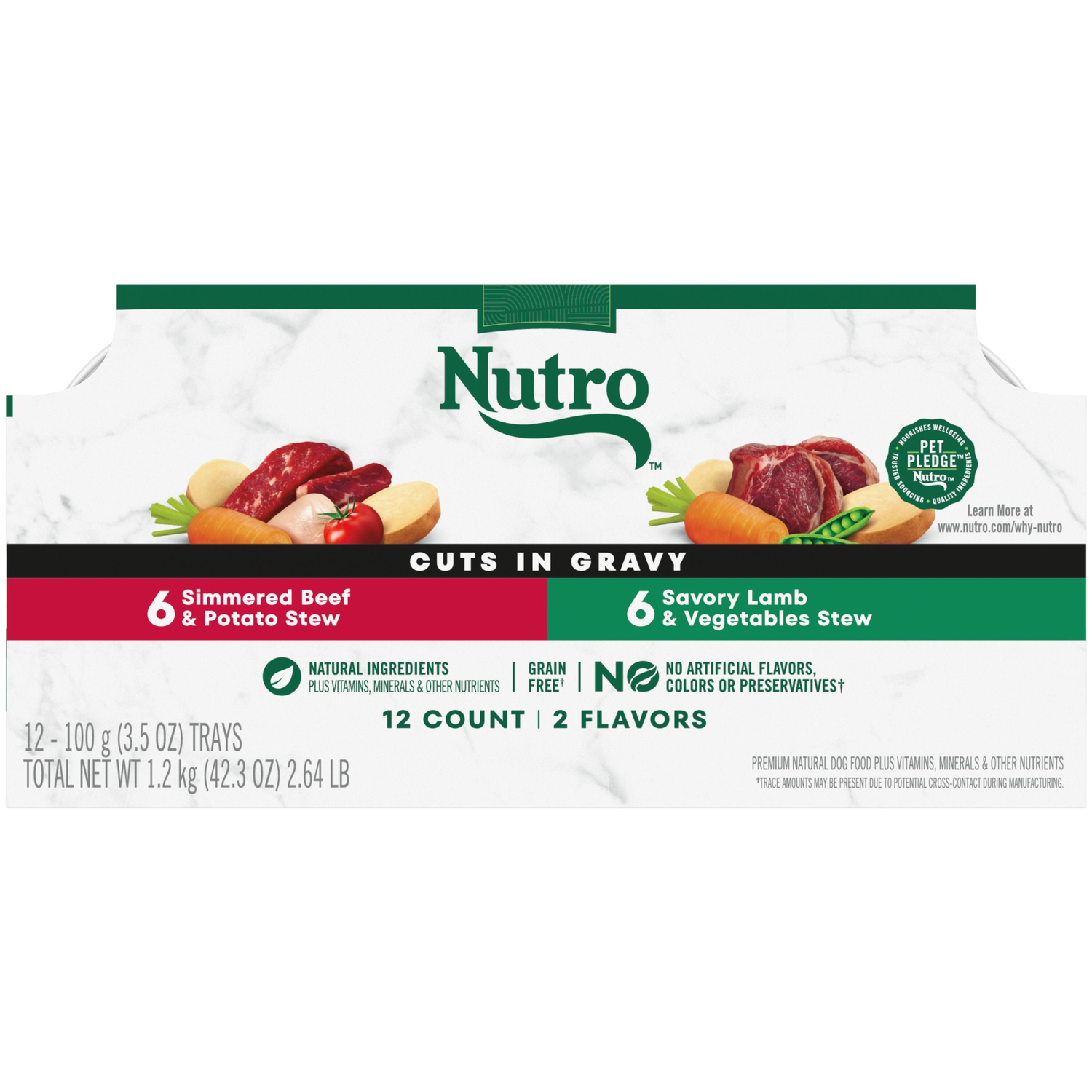 Nutro Grain-Free Cuts In Gravy Adult Wet Dog Food, Beef & Lamb Variety Pack, 3.5-Oz Trays Pack Of 12