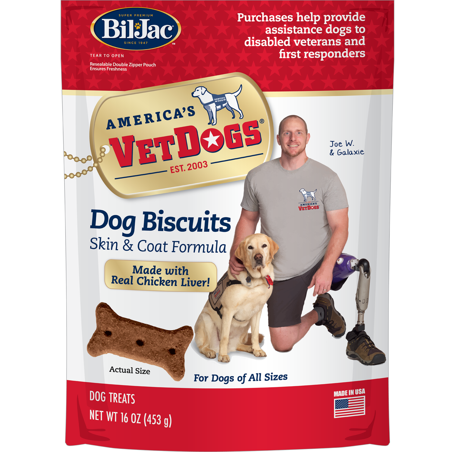 Bil-Jac America's Vetdogs Skin & Coat Formula Chicken Crunchy Biscuit Dog Treats, 16-Oz Bag