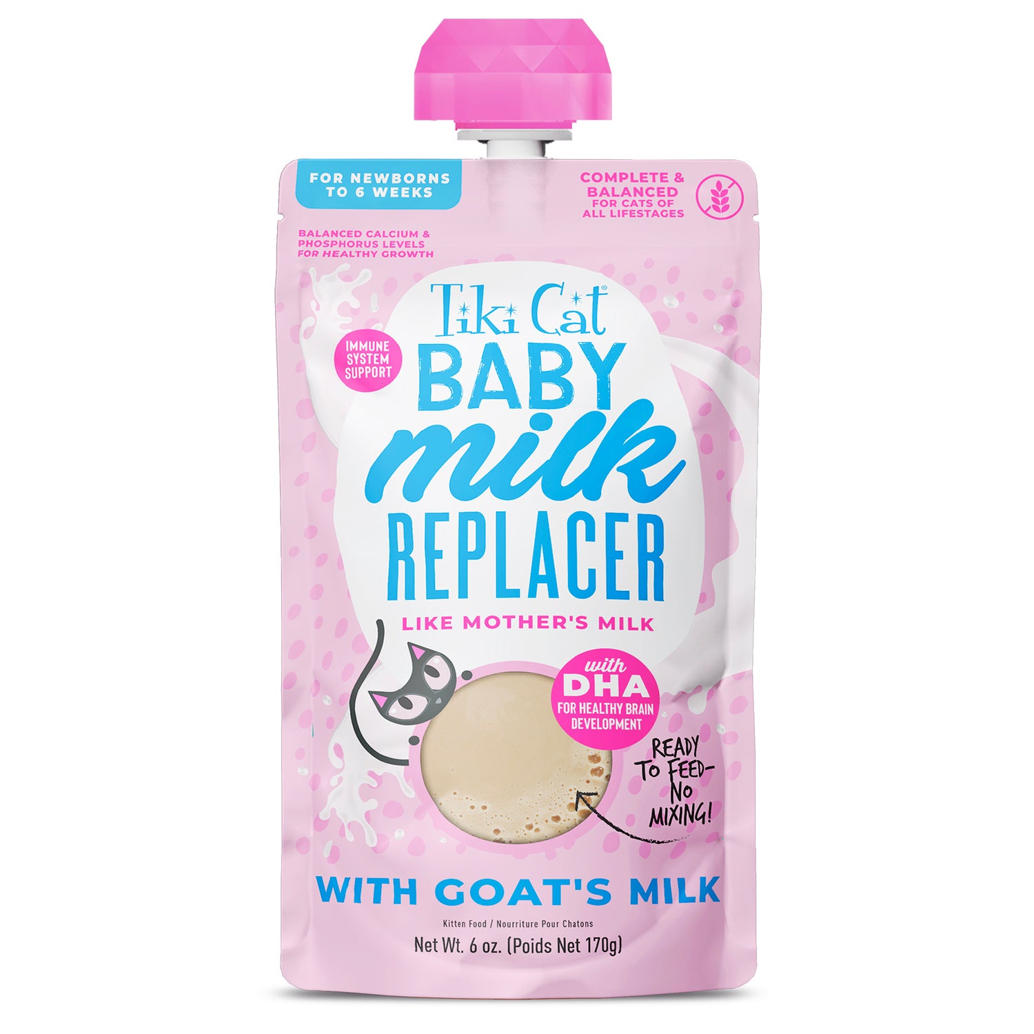 Tiki Cat Baby Milk Replacer Kitten Food, Goat Milk, 6-Oz Spout Pouch Pack Of 6