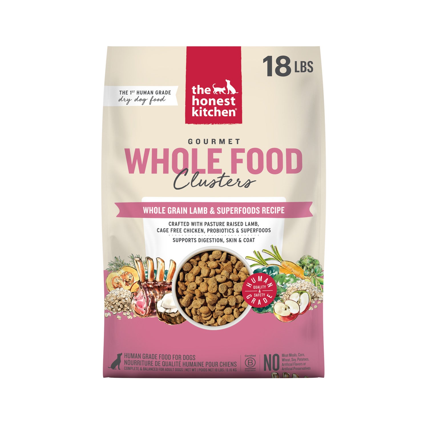 The Honest Kitchen Gourmet Whole Food Clusters Whole Grain Lamb & Superfoods Recipe Dry Dog Food, 18-Lb