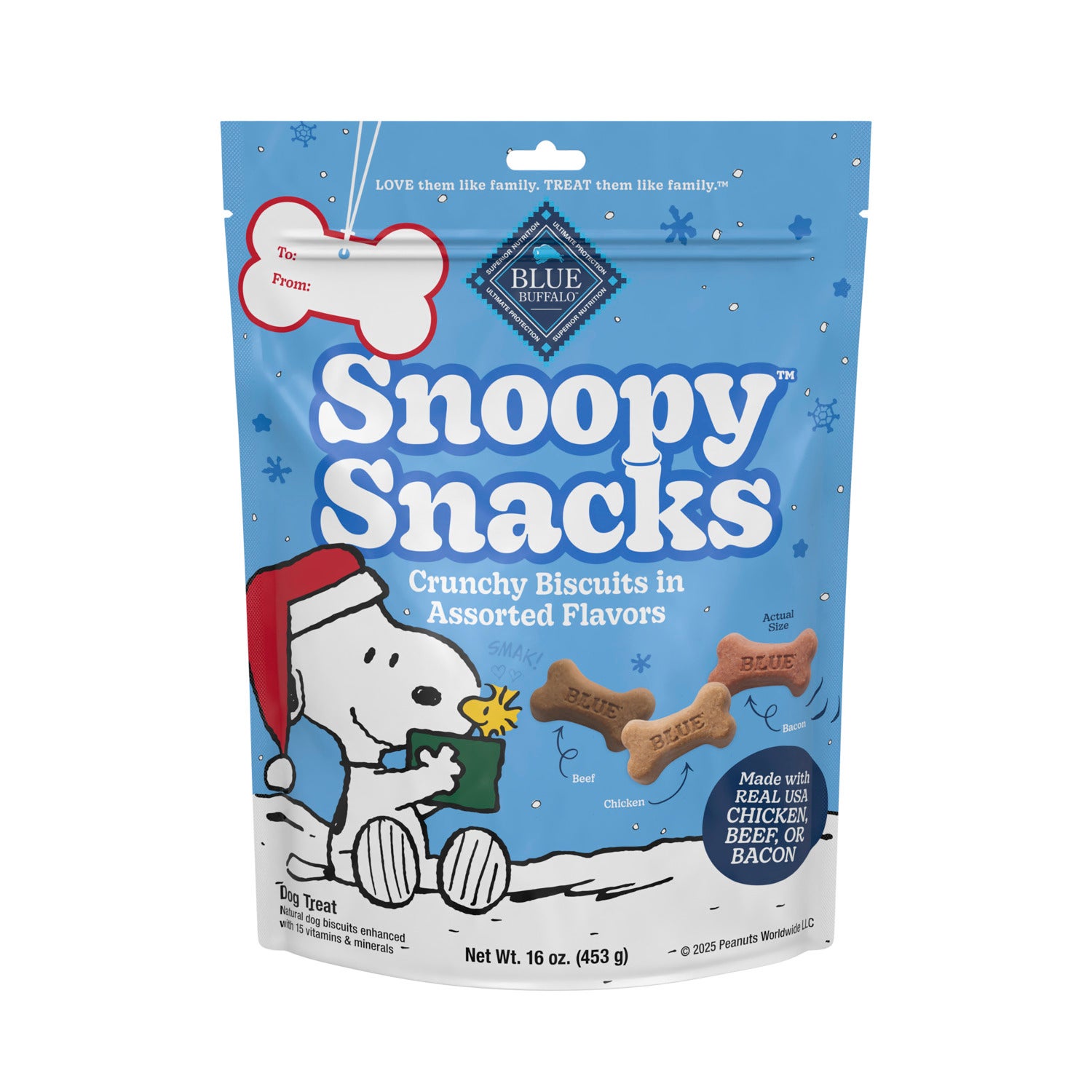 Blue Buffalo Snoopy Snacks Crunchy Biscuits Holiday Dog Treats, Assorted Flavors
