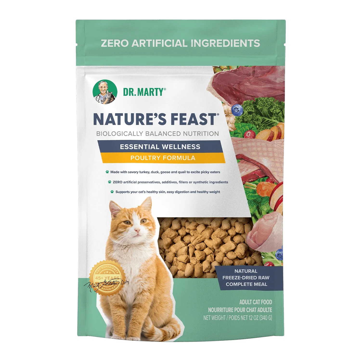 Dr. Marty Nature's Feast Essential Wellness Poultry Freeze-Dried Raw Adult Cat Food, 23-Oz Bag