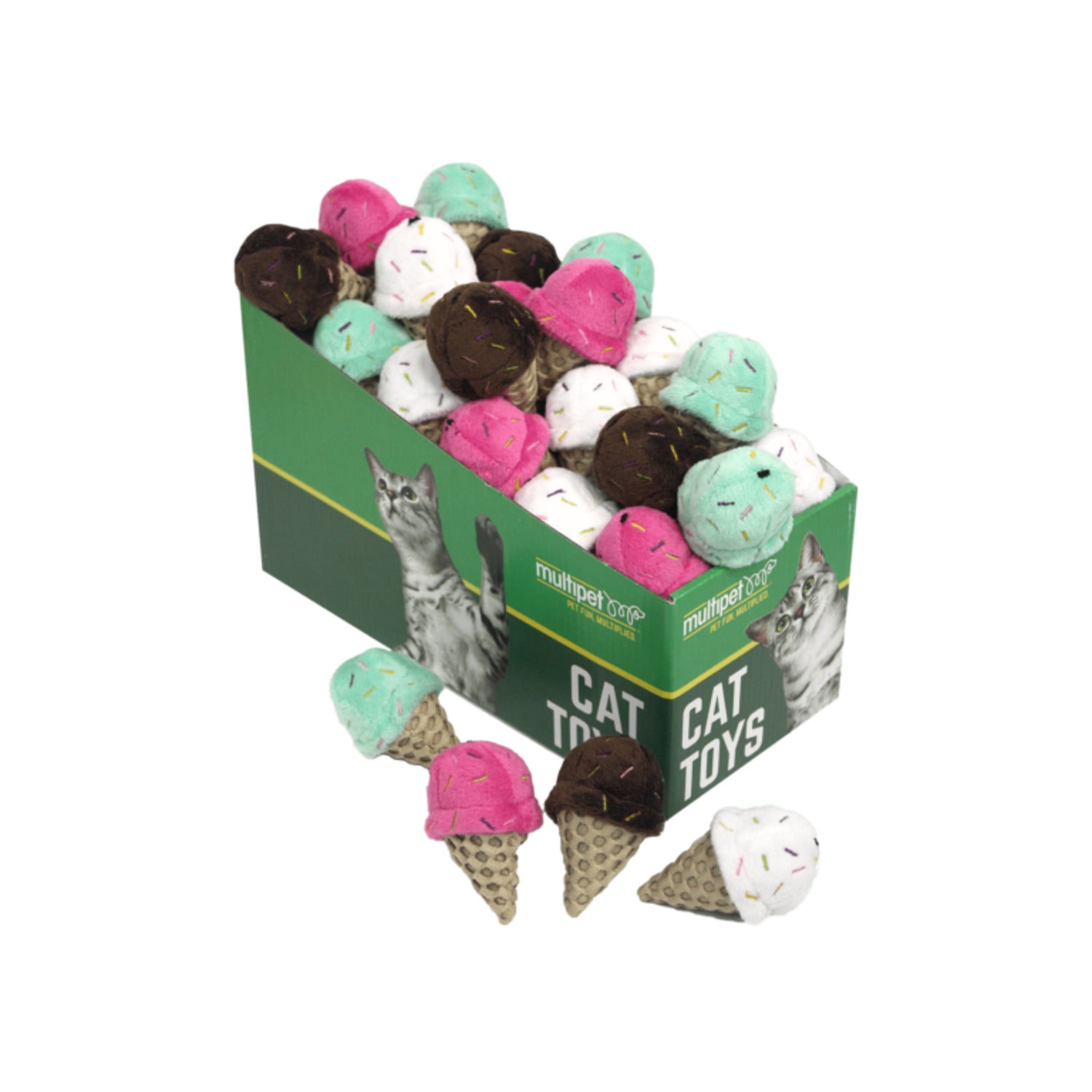 Multipet Ice Cream Cone Plush Catnip Filled Cat Toy, Assorted Colors, 1-Each