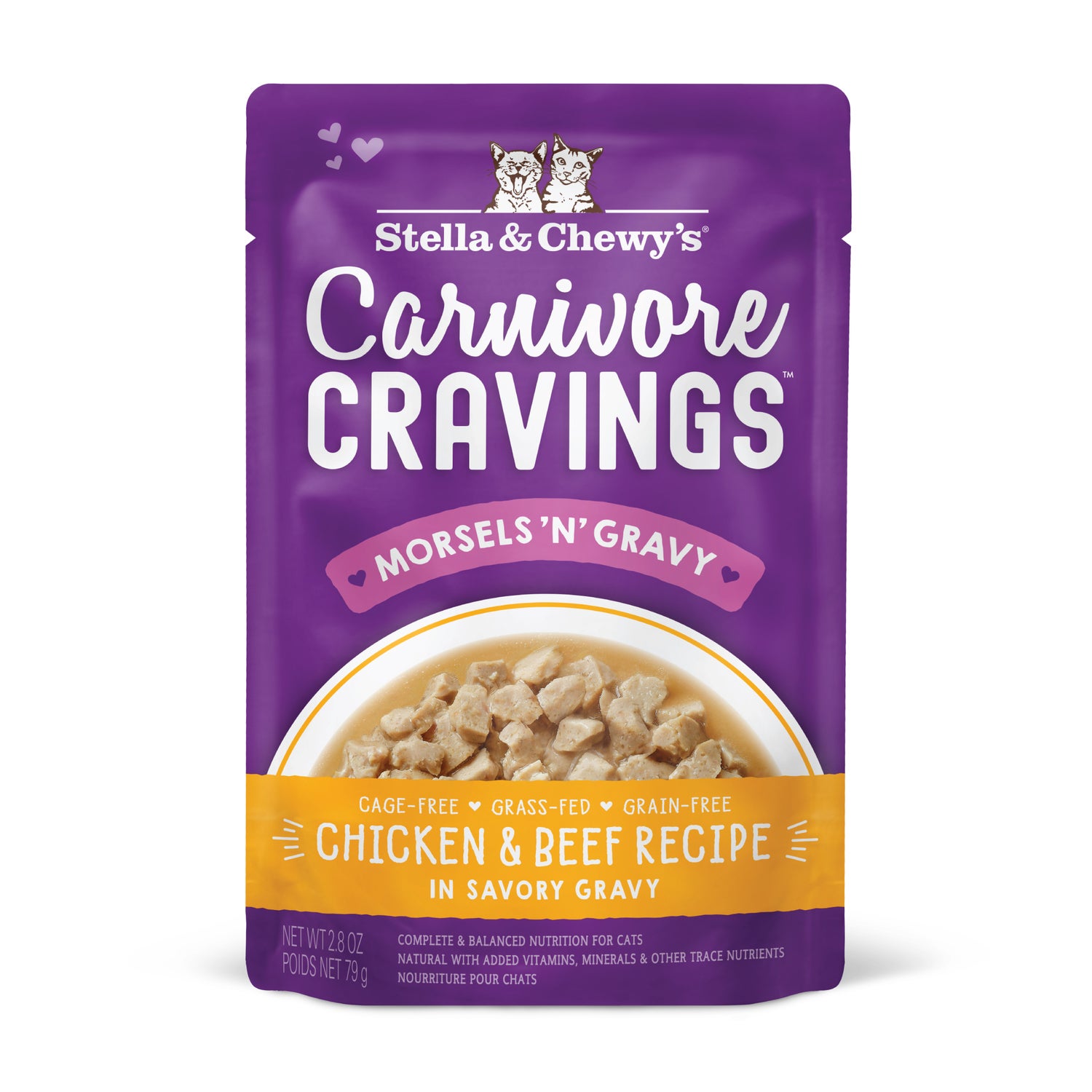 Stella & Chewy's Cat Carnivore Cravings Morsels In Gravy Wet Cat Food, Chicken & Beef Recipe, 2.8-Oz Pouch