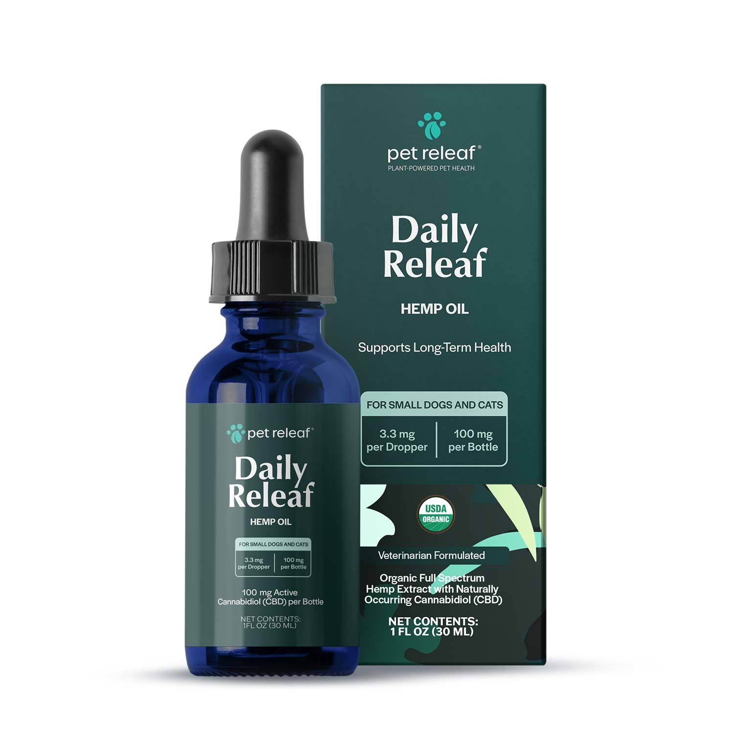 Pet Releaf Organic Daily Releaf Cbd Hemp Oil Supplement For Small Dogs & Cats