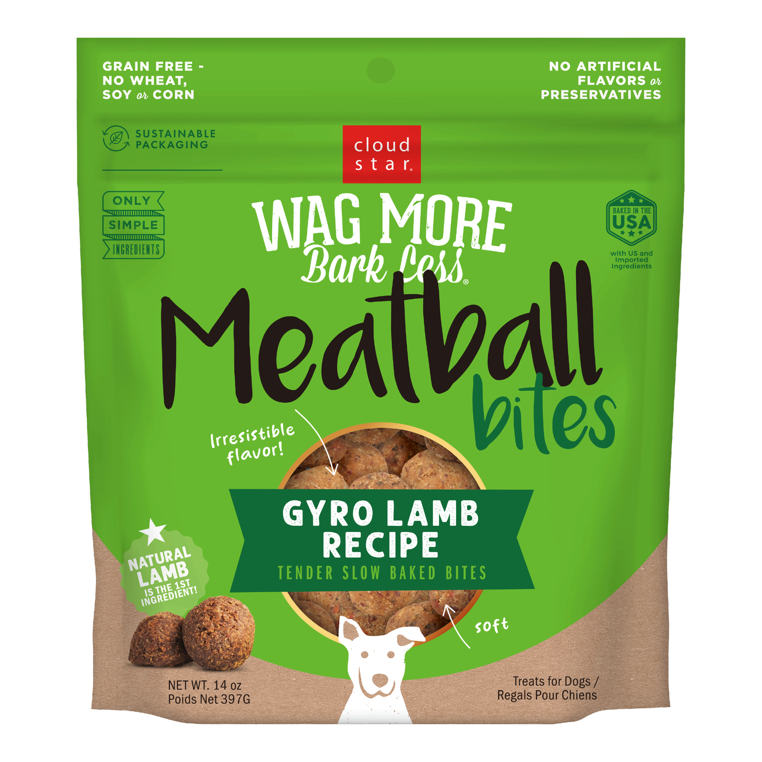 Wag More Bark Less Grain-Free Soft Meatball Bites Dog Treats, Lamb, 14-Oz