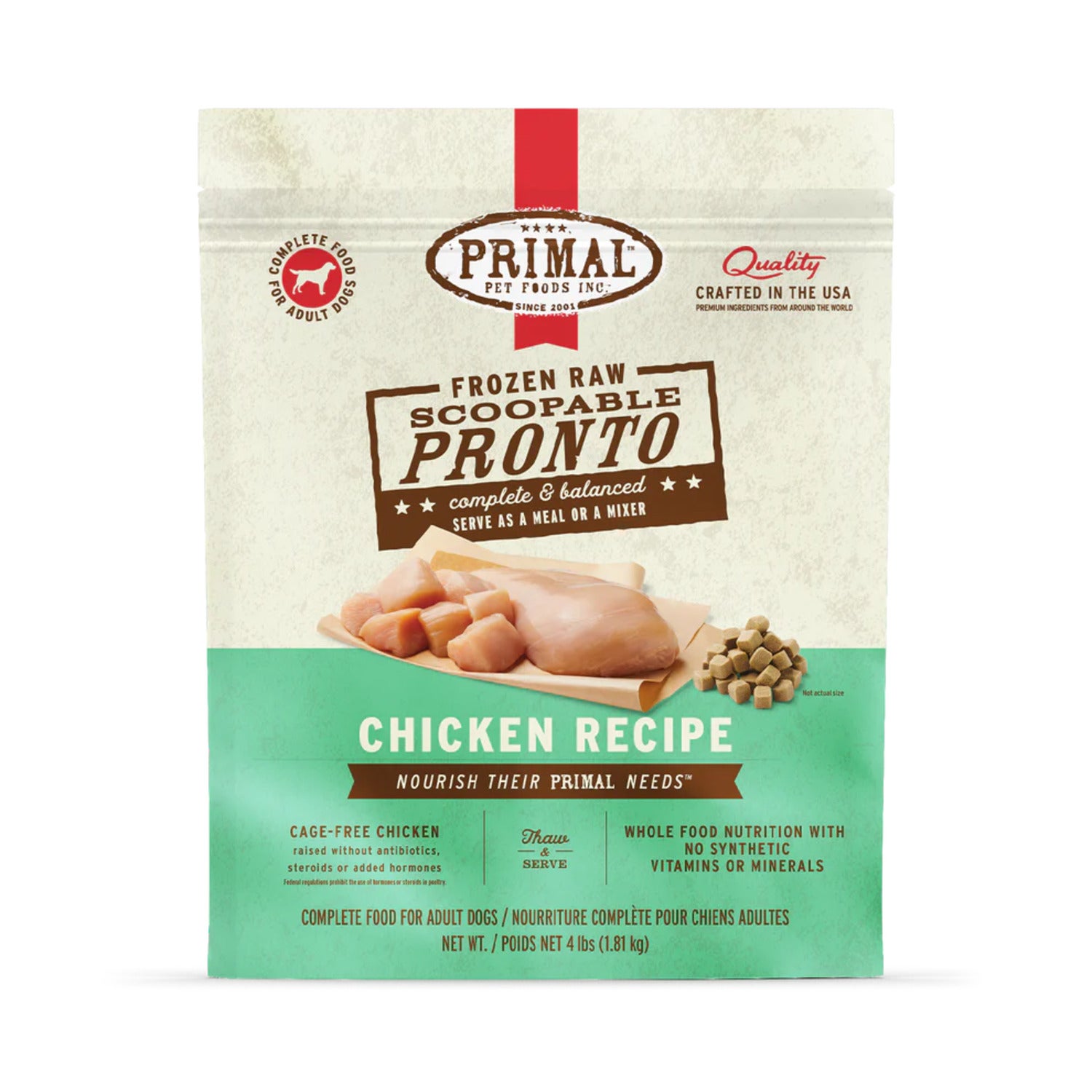 Primal Frozen Raw Scoopable Pronto Chicken Formula Frozen Dog Food, 4Lb