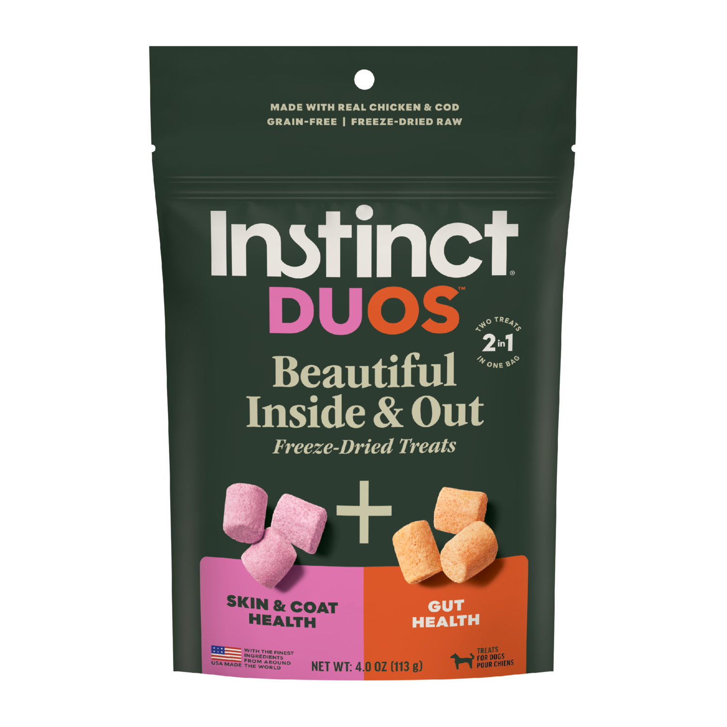 Instinct Duos Beautiful Inside & Out 2:1 Skin & Coat + Gut Health Freeze-Dried Dog Treats, 4-Oz